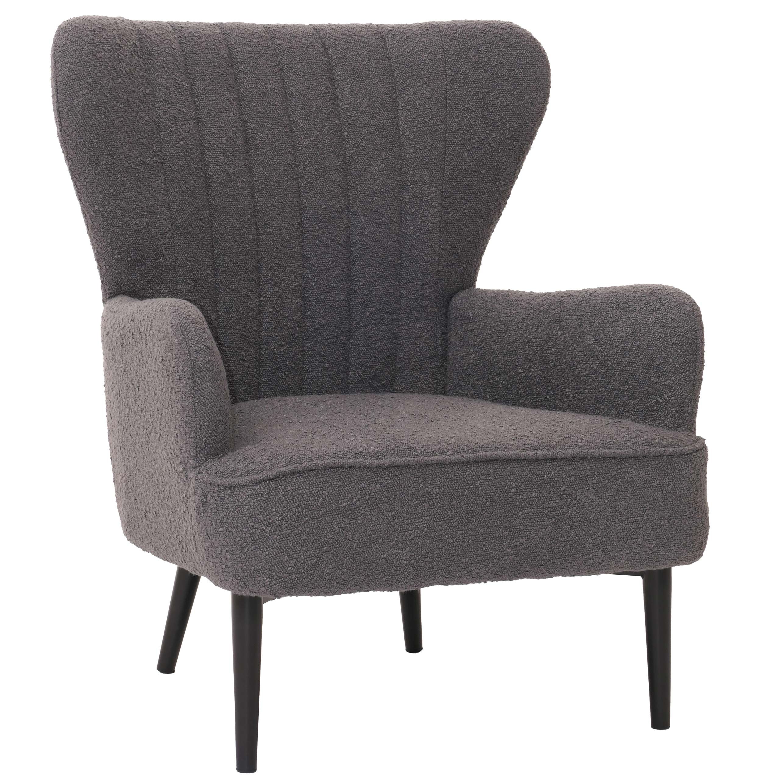 Fotel HWC-K37, koktajlowy/fotel z uszami tapicerowany fotel retro vintage tkanina bouclé (600g/m²) Oeko-Tex ~ ciemnoszary