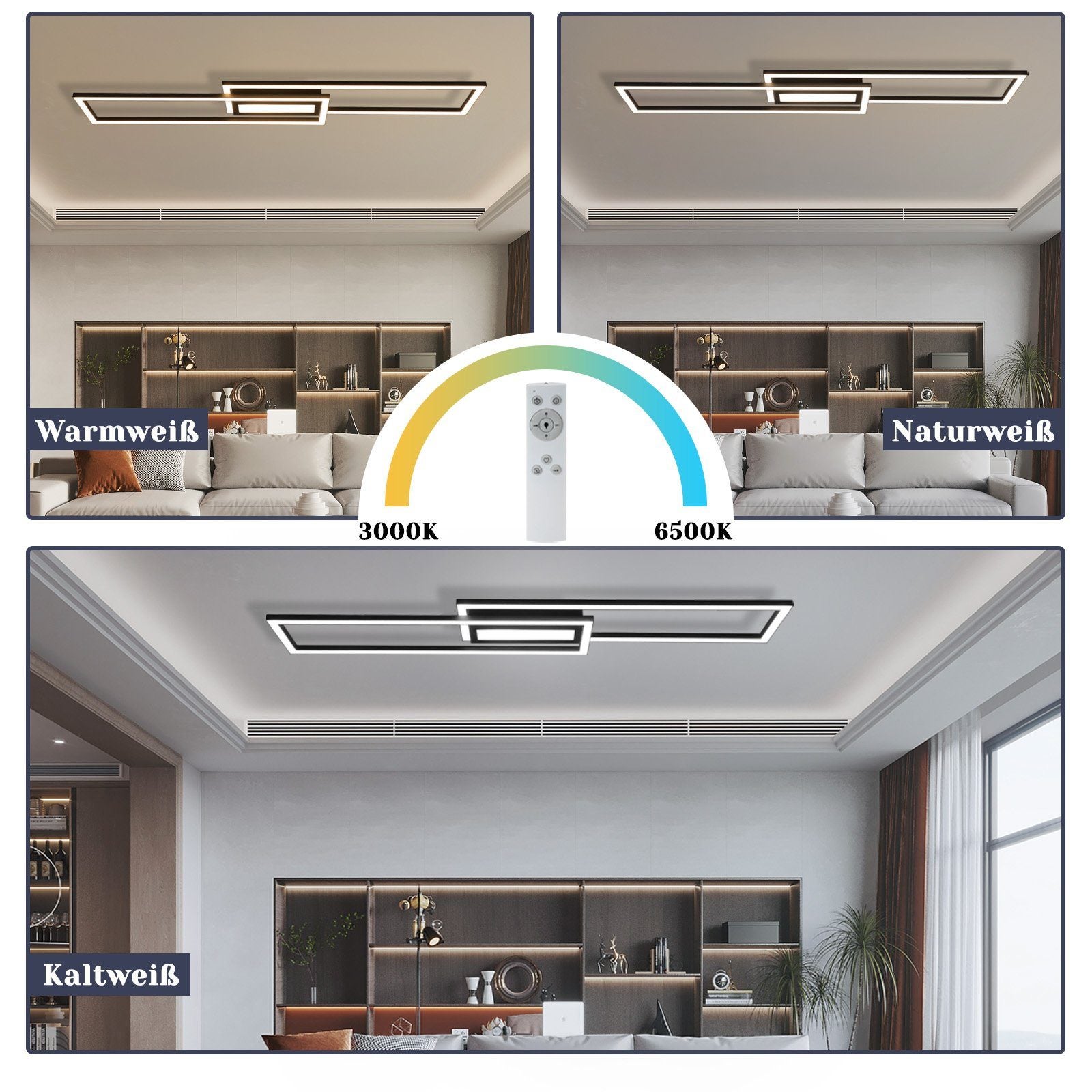NETTLIFE Plafonnier LED plafonnier noir éclairage de plafond moderne géométrique dimmable avec télécommande - 5