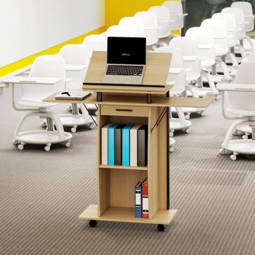 Scrivania Mobile Portatile Con Ruote E Inclinazione 30° - Regolabile In Altezza 75,9-111 Cm, Pieghevole, Per Home Office E Camera Da Letto