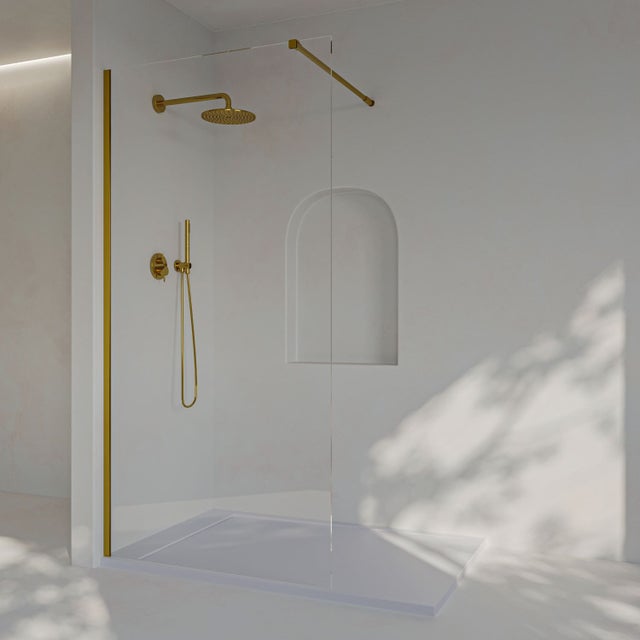 SOULHOME Paroi de douche fixe, 60 cm de large x 200 cm de haut, profilé Doré, installation facile, verre de sécurité 8 mm anticalcaire