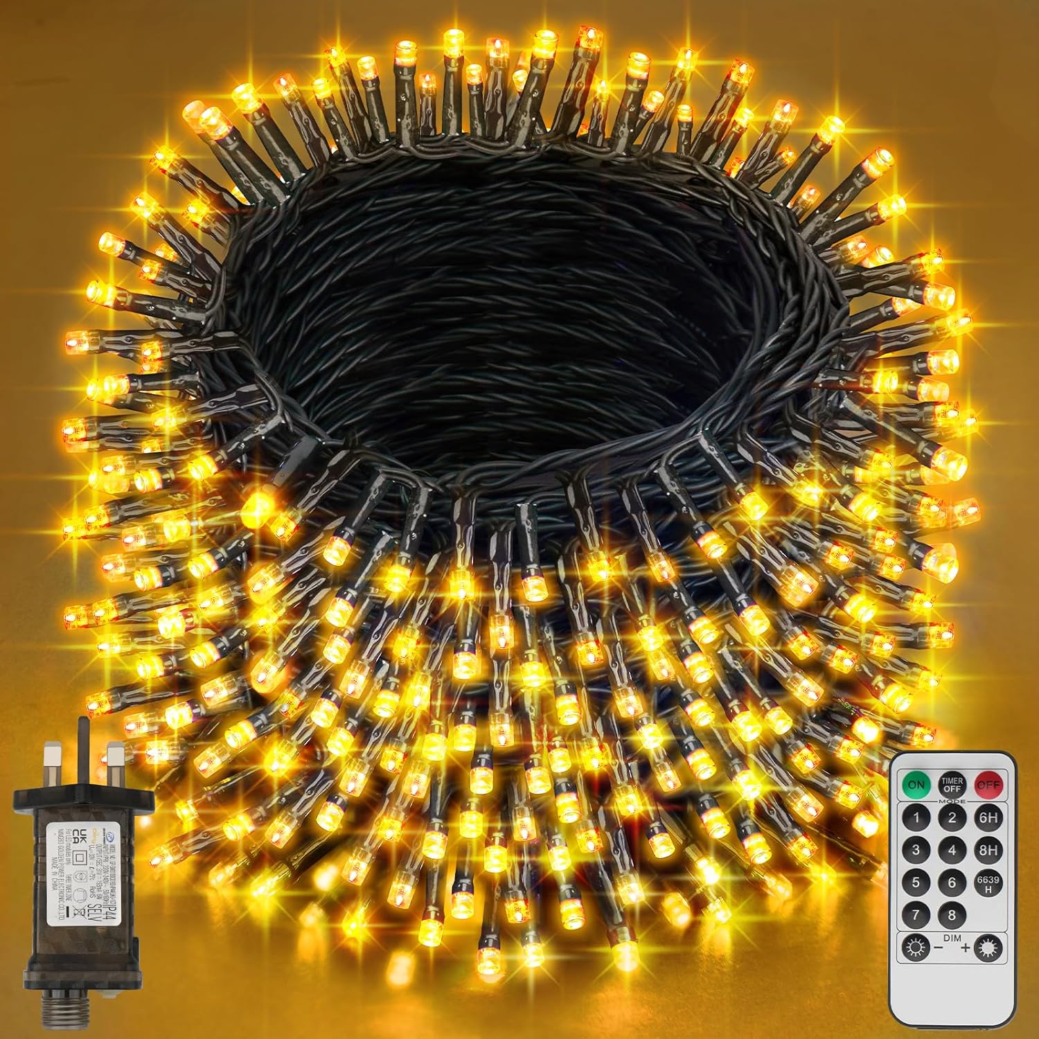 Wodoodporne zewnętrzne lampki choinkowe, 29,2 m/95,8 stopy, 220 LED, zasilane sieciowo, 8 trybów/pilot zdalnego sterowania (ciepła biel)