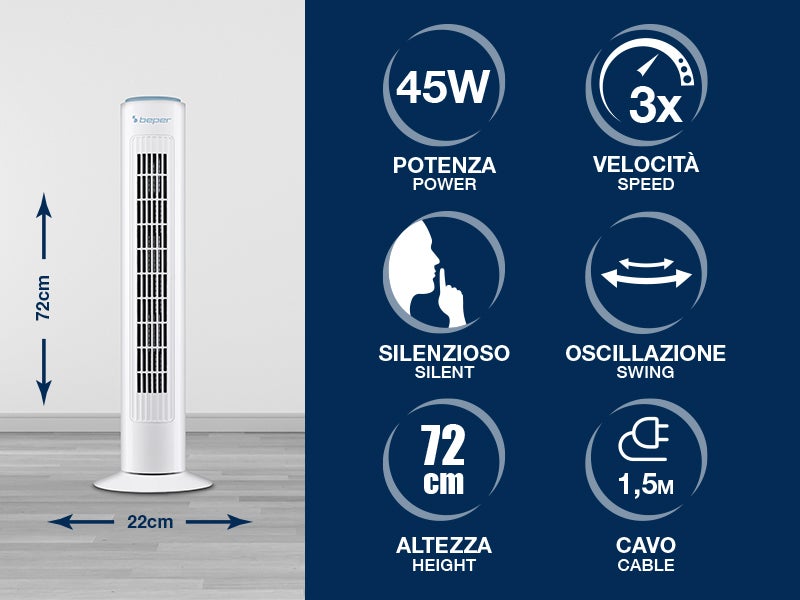 Ventilatore A Torre Beper - Silenzioso, Potente E Compatto Per Casa E Ufficio