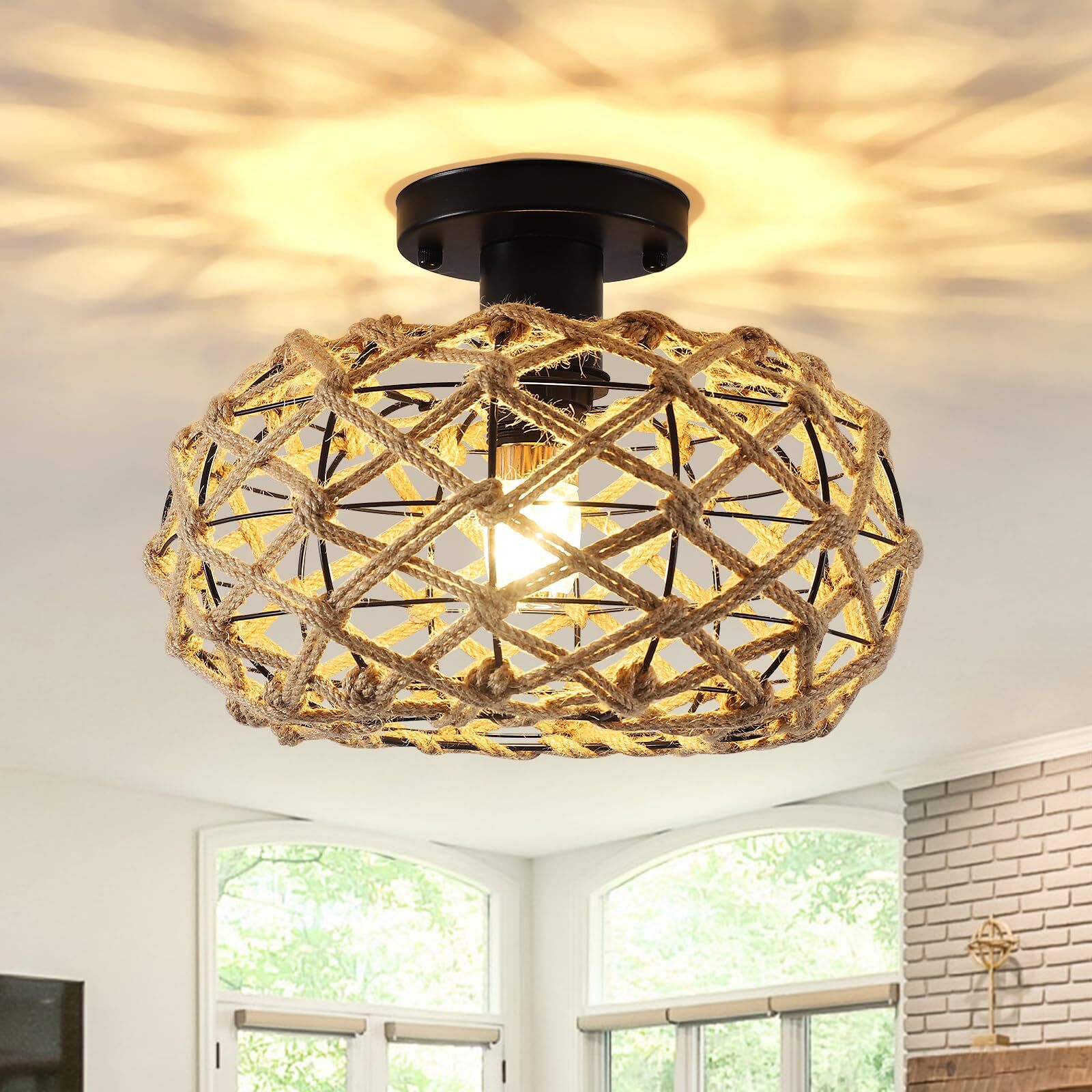 Corde Électrique Vintage 2m En Chanvre Qiilu - Support Ampoule Lampe Suspendue Style Industriel 1 Tête