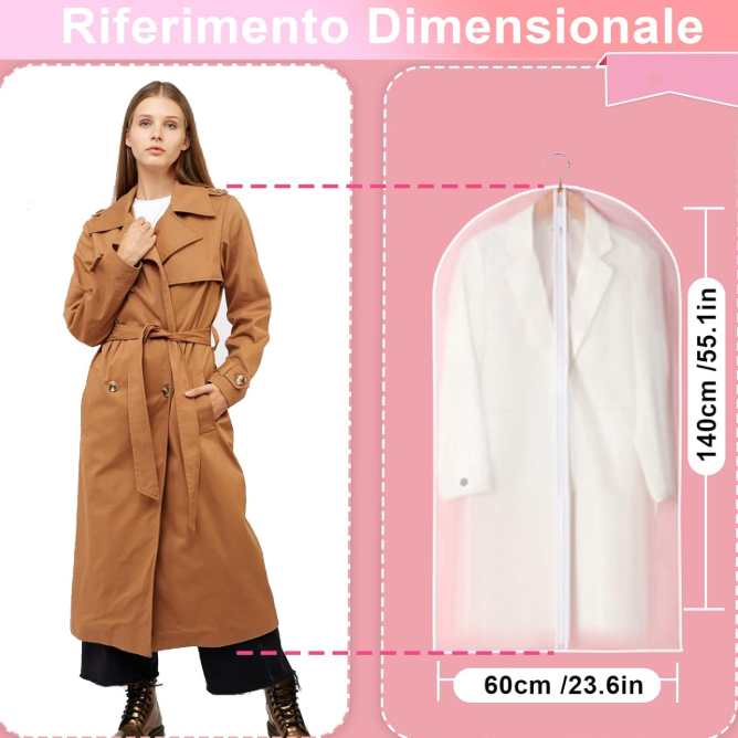 Housses de Vêtements 2 PCS, Housses de Protection Zip Transparentes, Housse Vetements à Suspendre Anti Poussière Etanche Mite Humidité 60 x 140 CM - 2