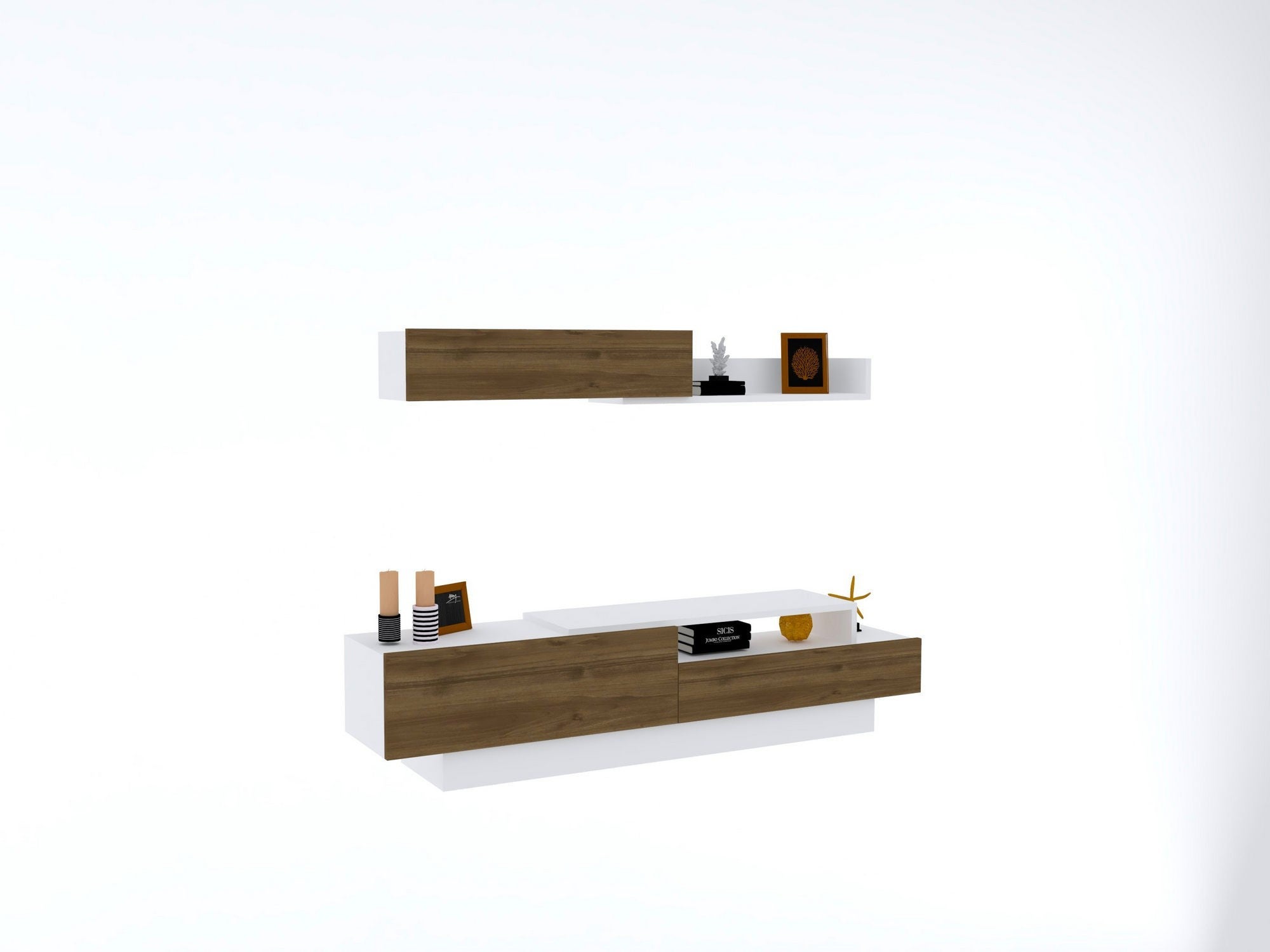 Parete Attrezzata Soggiorno 160 Cm Mobile Porta TV Con Ante Rovere E Bianco Elda - 2