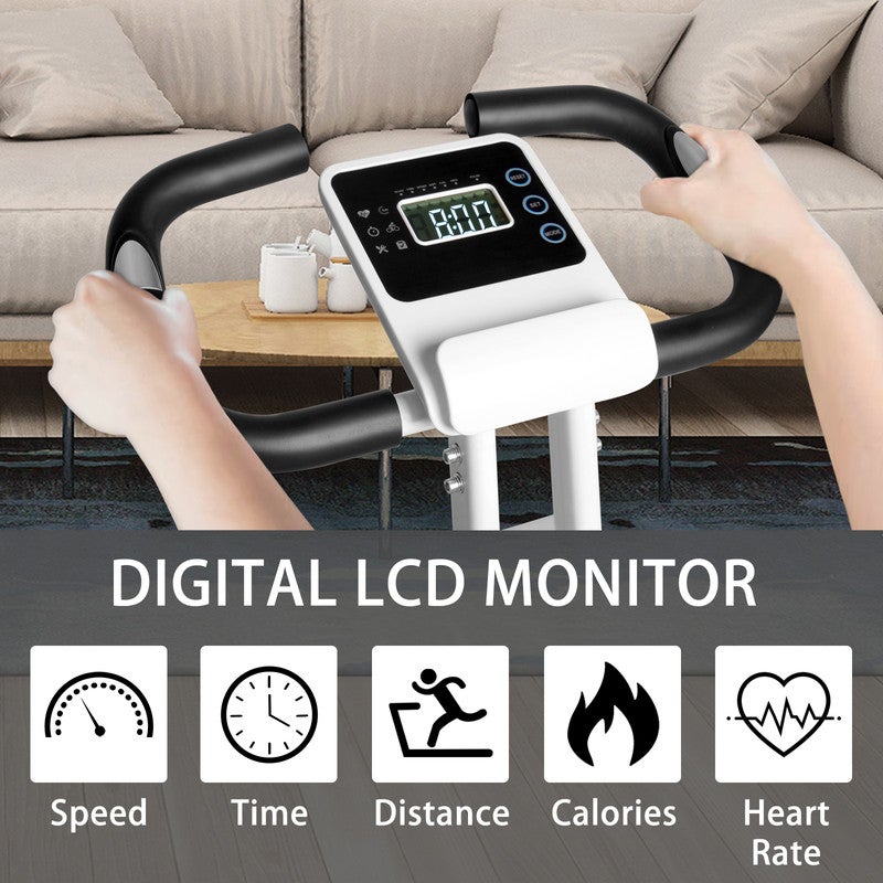 Bicicleta ergométrica dobrável Hamlody 3em1,resistência magnética ajustável de 8 níveis,selim extra largo,monitor de frequência cardíaca,tela LCD - 3