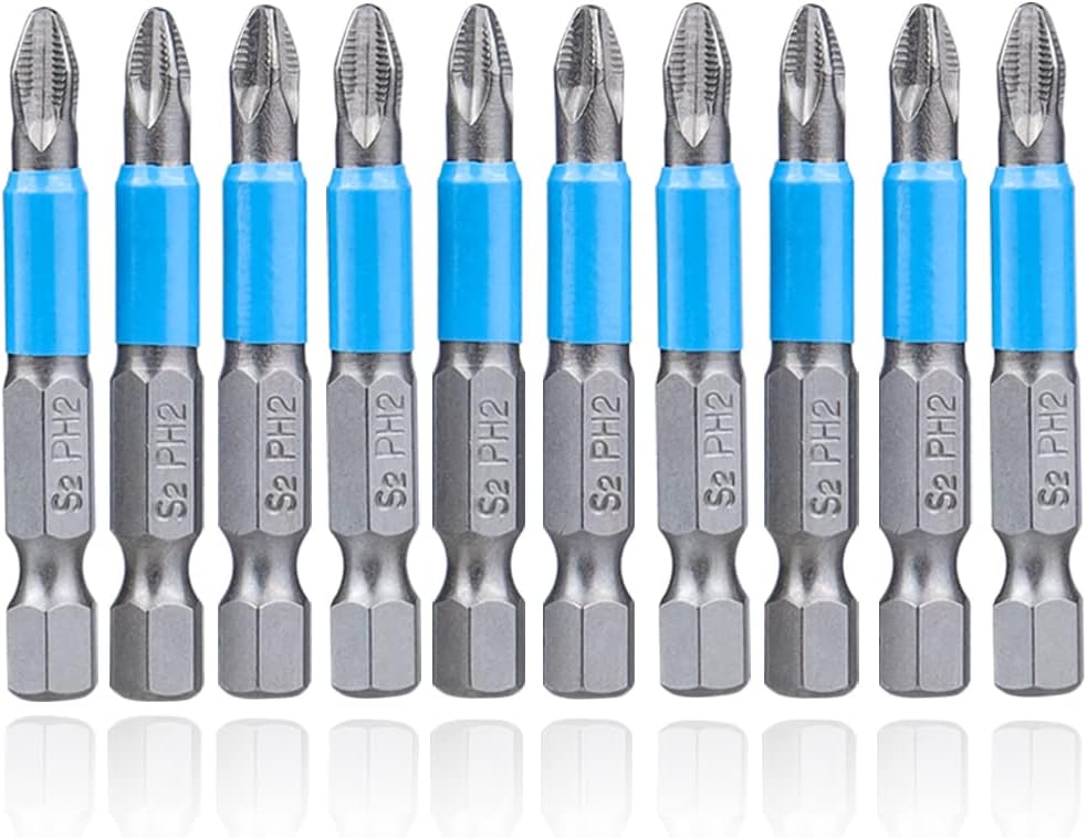 Zestaw 10 bitów do wkrętaków udarowych PH2 z trzpieniem sześciokątnym 50 mm.