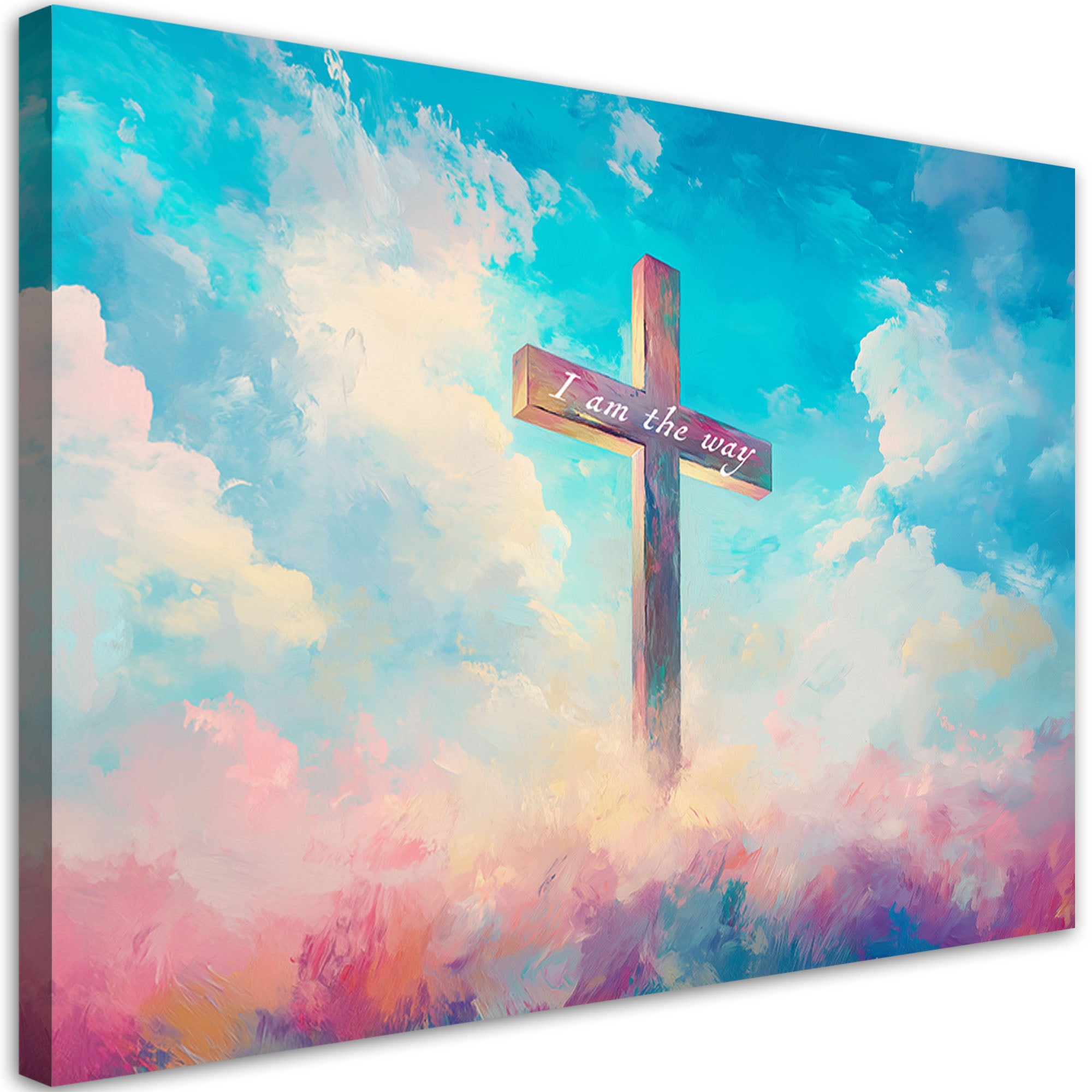 Obraz na płótnie, Kolorowe Niebo Krzyż Religijny 100x70
