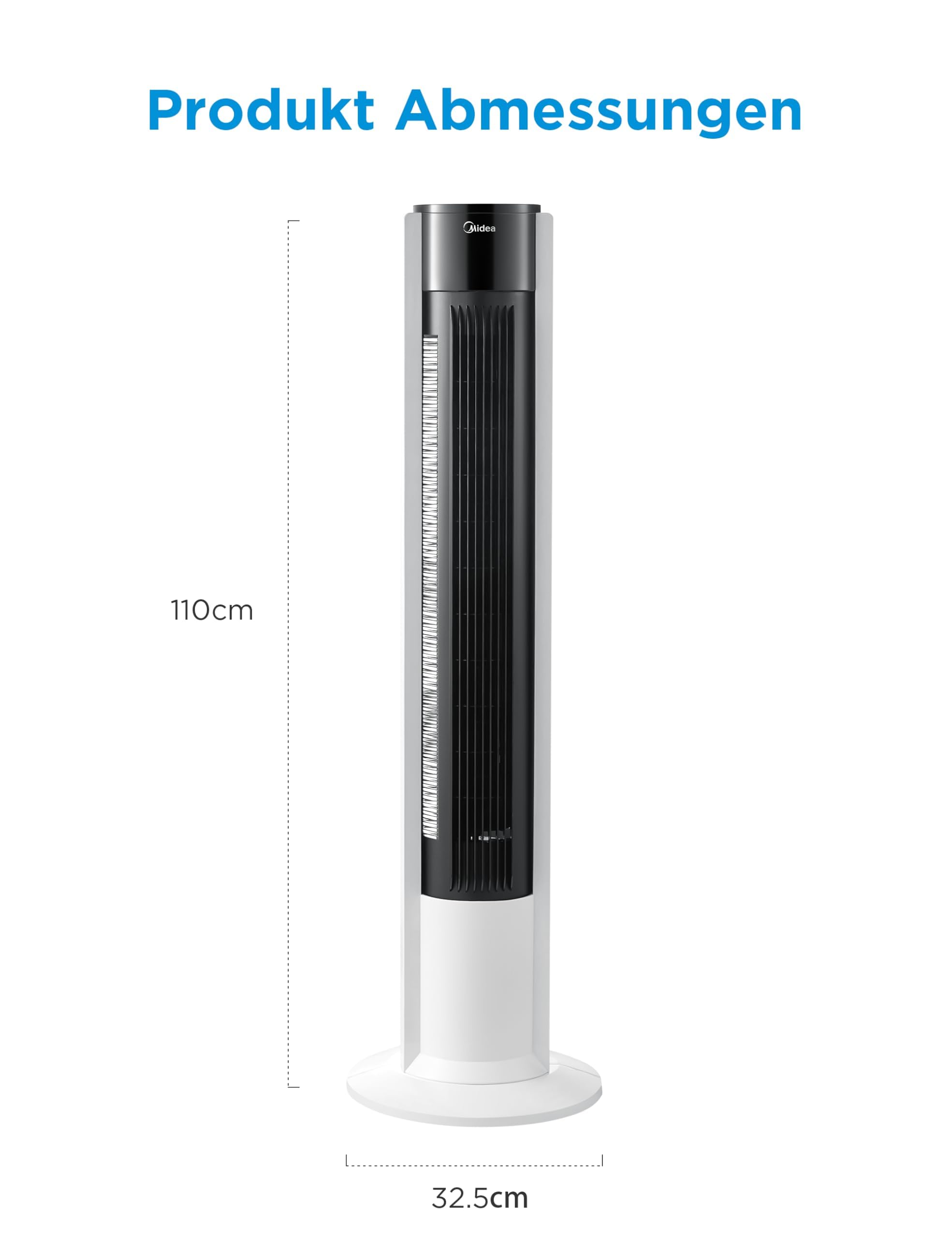 Midea FZ10-16AR Ventilatore A Torre Con Telecomando, 110 Cm, Con Oscillazione 60°, 6 Livelli Di Velocità, 3 Ventilazioni, Timer 12H, Bianco