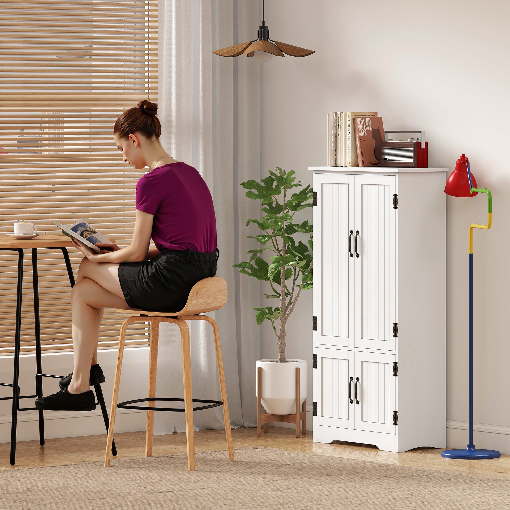 HOMCOM Alacena de Cocina Aparador Alto de Cocina Mueble Auxiliar con 4 Puertas y Estantes Ajustables para Salón Baño 60x30x123 cm - 4