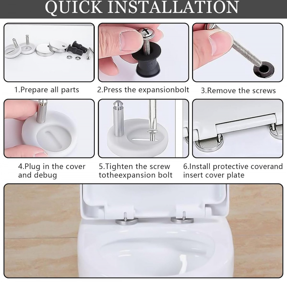 Ensemble de charnières universelles pour abattant WC - Acier inoxydable - Charnières de remplacement pour abattant WC - 5