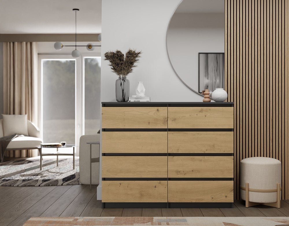 MILAN - Commode de chambre 8 tiroirs - 40x120x97cm - Style moderne - Meuble de rangement - Gris&Chêne - 7