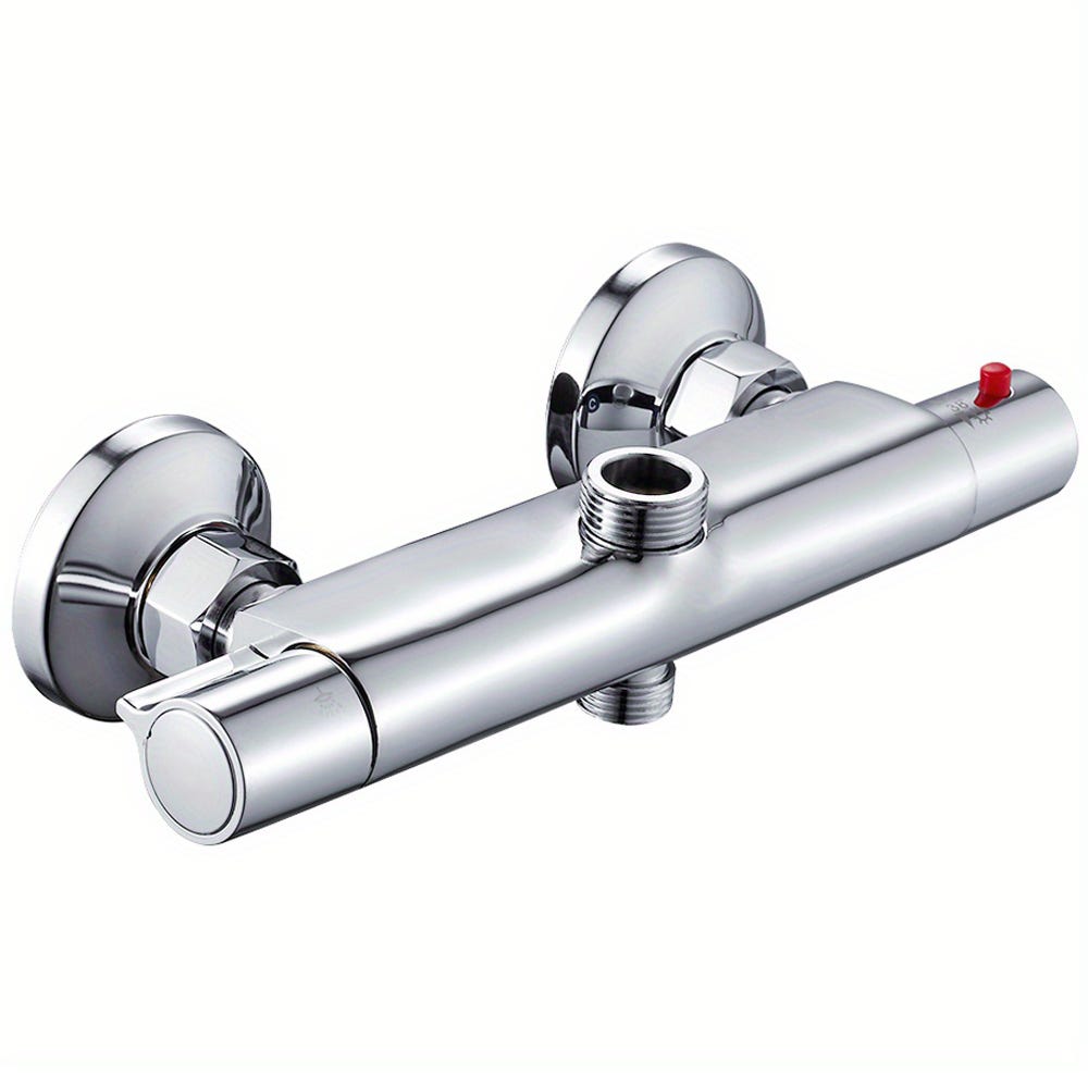 Bateria termostatyczna prysznicowa - ścienny termostatyczny kran prysznicowy z przełącznikiem - bateria łazienkowa z ciepłą i zimną wodą - srebrna