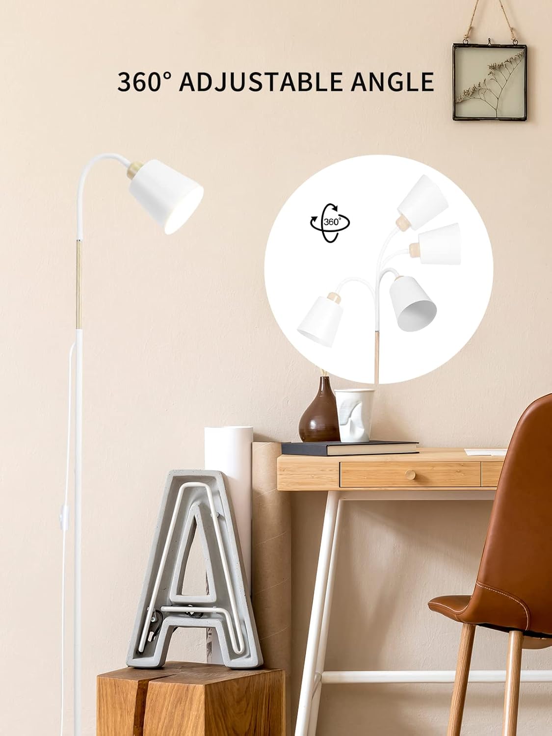 Lampadaire LED Anten, blanc Abat-jour trapézoïdal Classique moderne Orientable sur 360°, hauteur 159 cm (ampoule non incluse) - 2