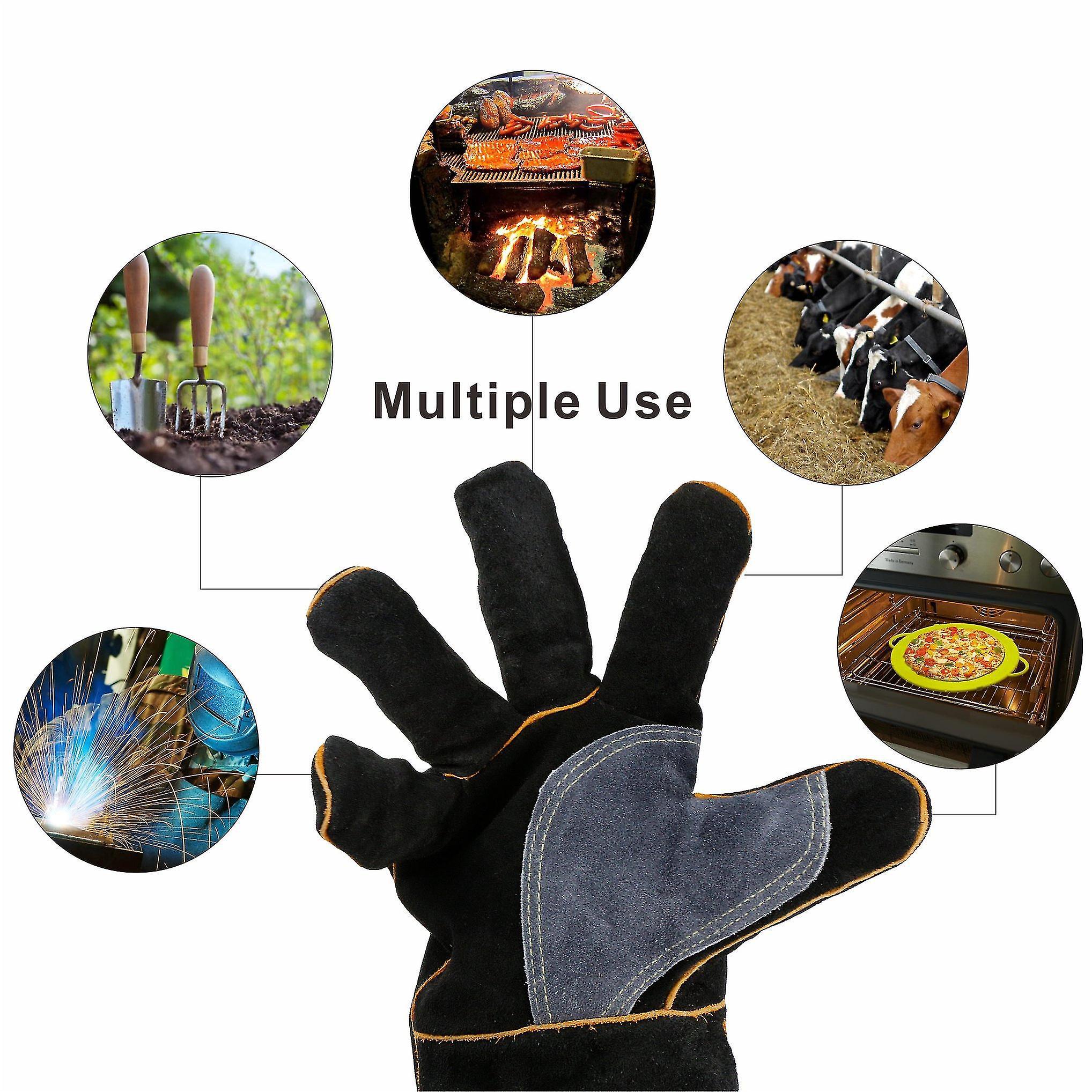 Gants en cuir résistants à la chaleur extrême et au feu, avec coutures en Kevlar, pour cheminée, cuisinière, four, gril, soudure, barbecue - 5