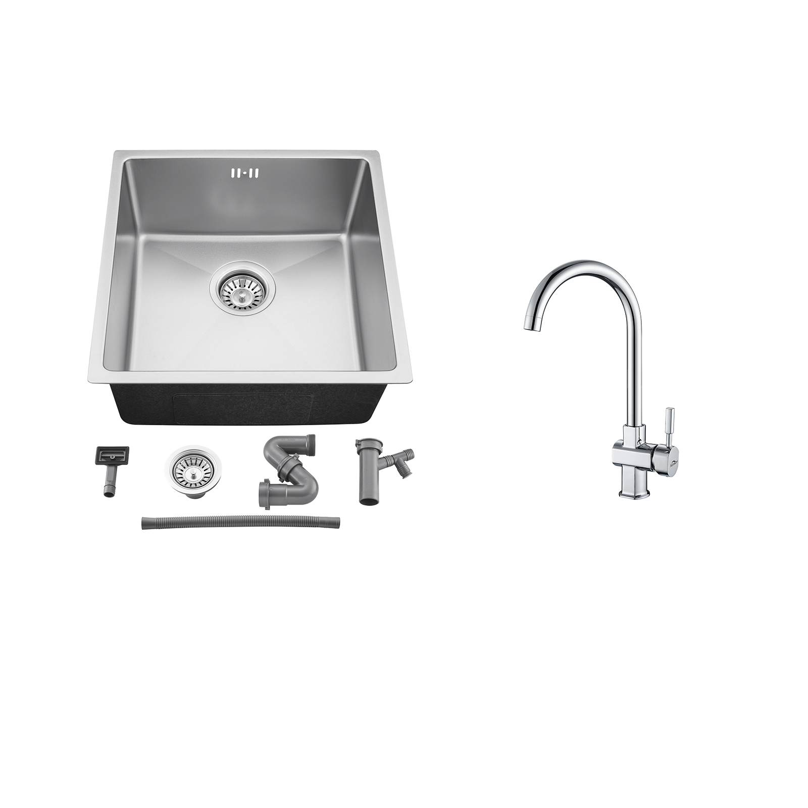 Omeere Fregadero De Cocina De Acero Inoxidable 304 De 0,8 Mm, 46 X 41 X20cm, Fregadero Empotrado 1 Seno,pequeña Rectangular (Agujero Del Grifo A La