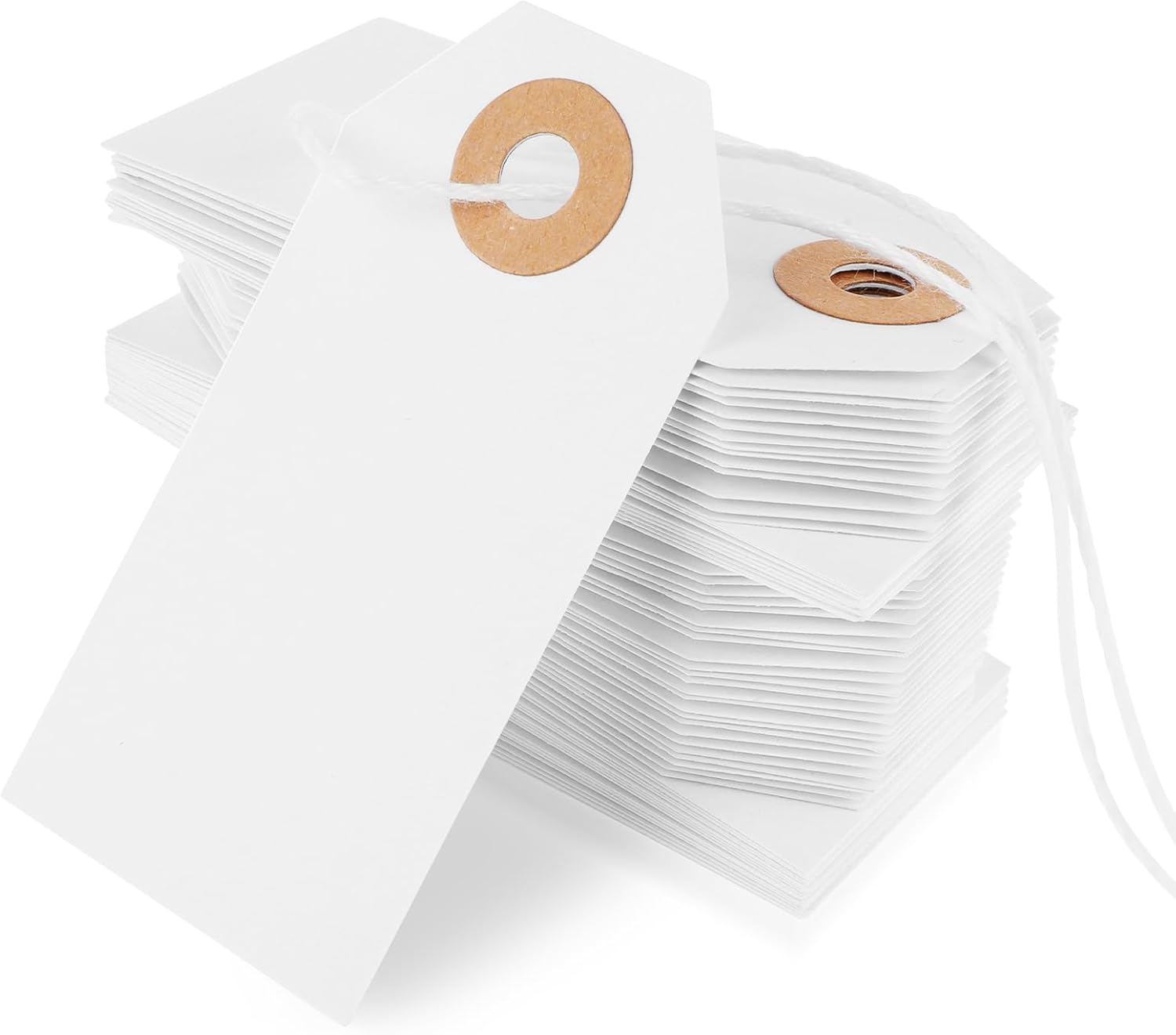 Opakowanie 100 etykiet z białą nicią, etykiety prezentowe z pchlego targu, etykiety z papieru kraft ze sznurkiem i wzmocnionym otworem, metki cenowe d