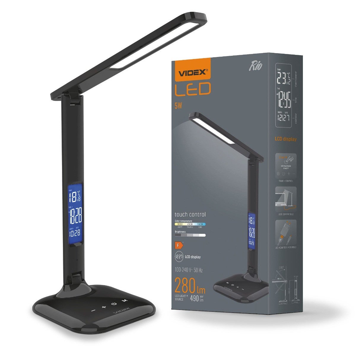 Lampa biurkowa LED 4.5W 490lm Ściemnialna Dotykowa Zmiana Barwy światła Wyświetlacz Videx