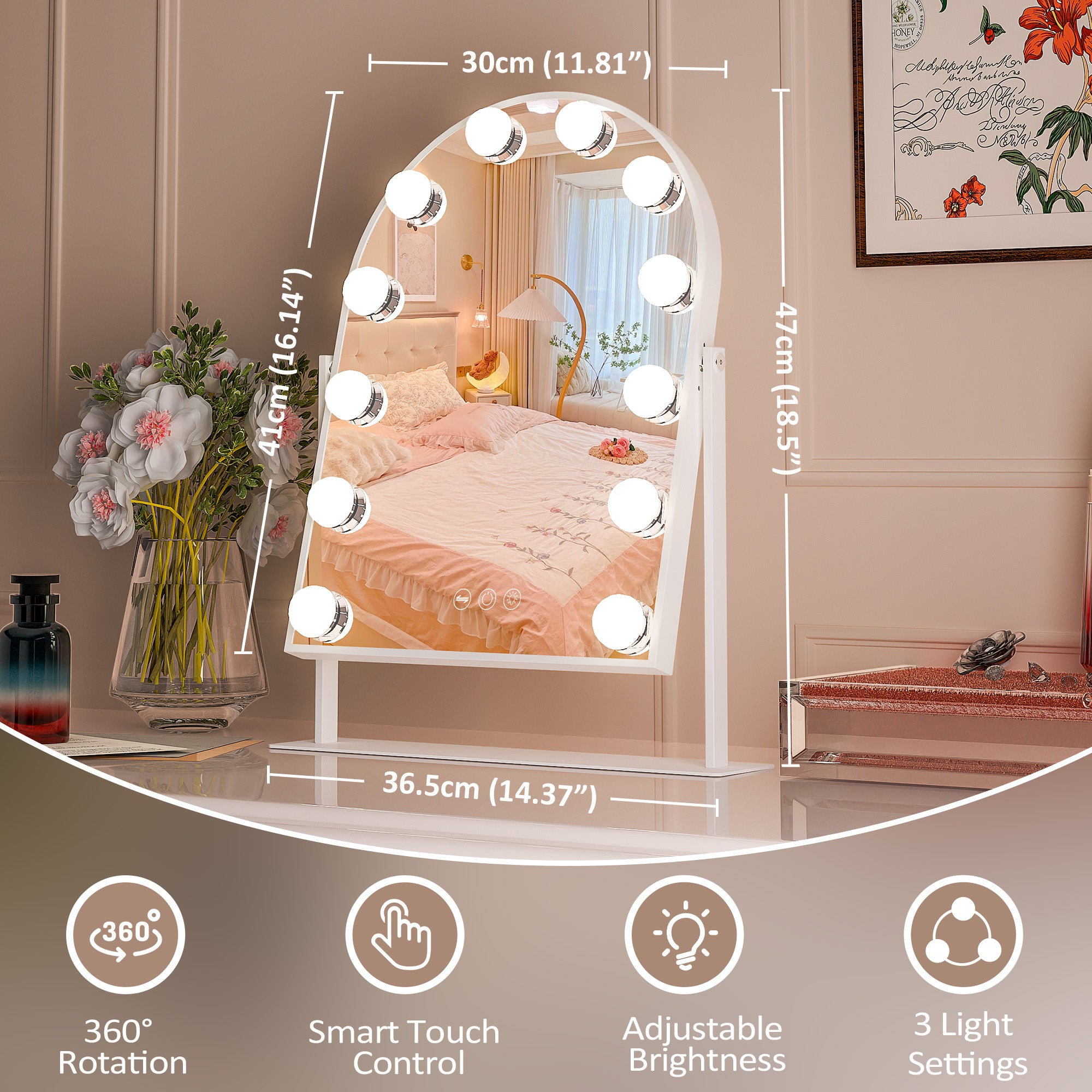 Specchio da trucco Hollywood illuminazione LED - 30 x 41 cm - Arco - 8