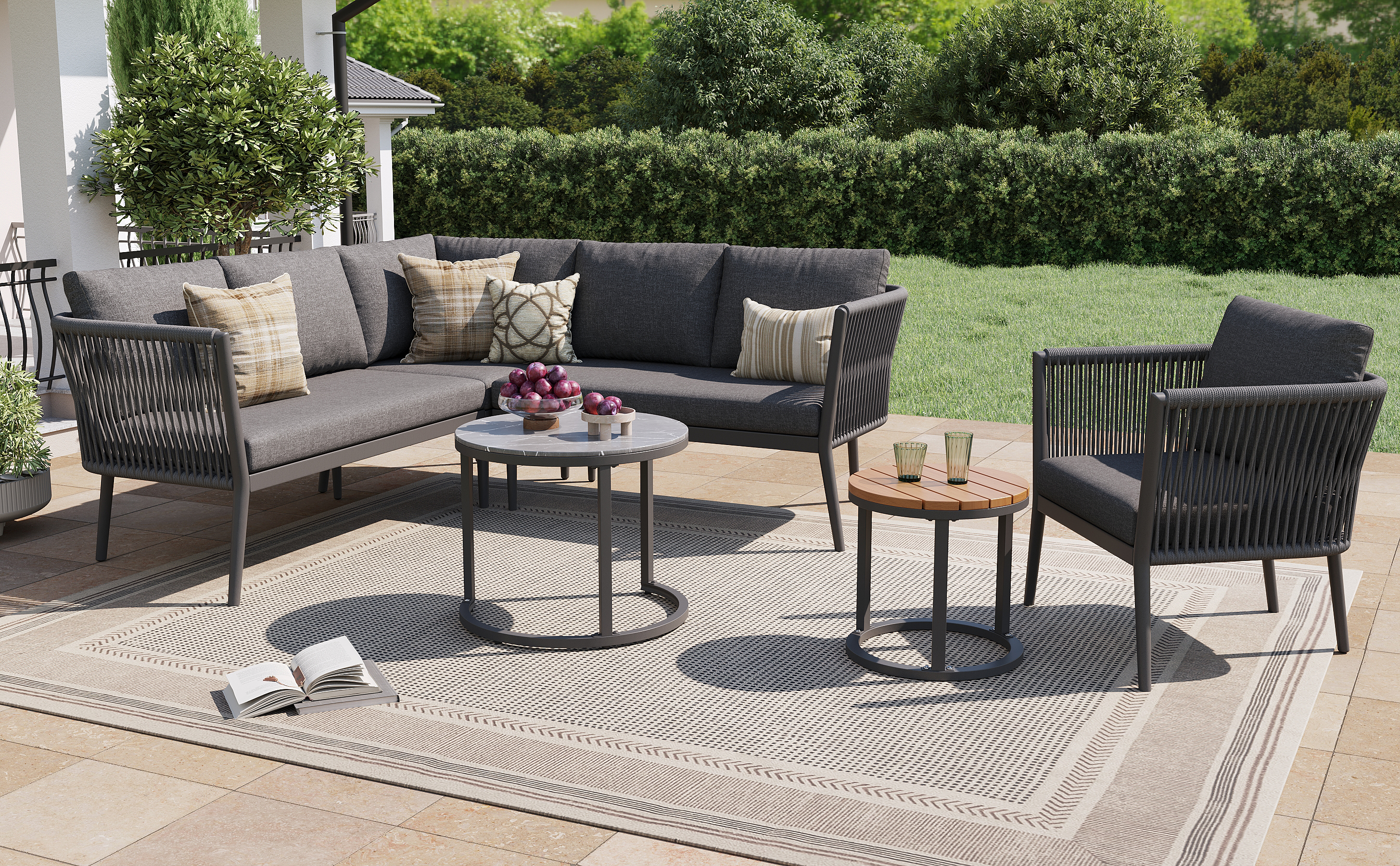 Salon bas de jardin en Métal Gris 6 personnes - 6