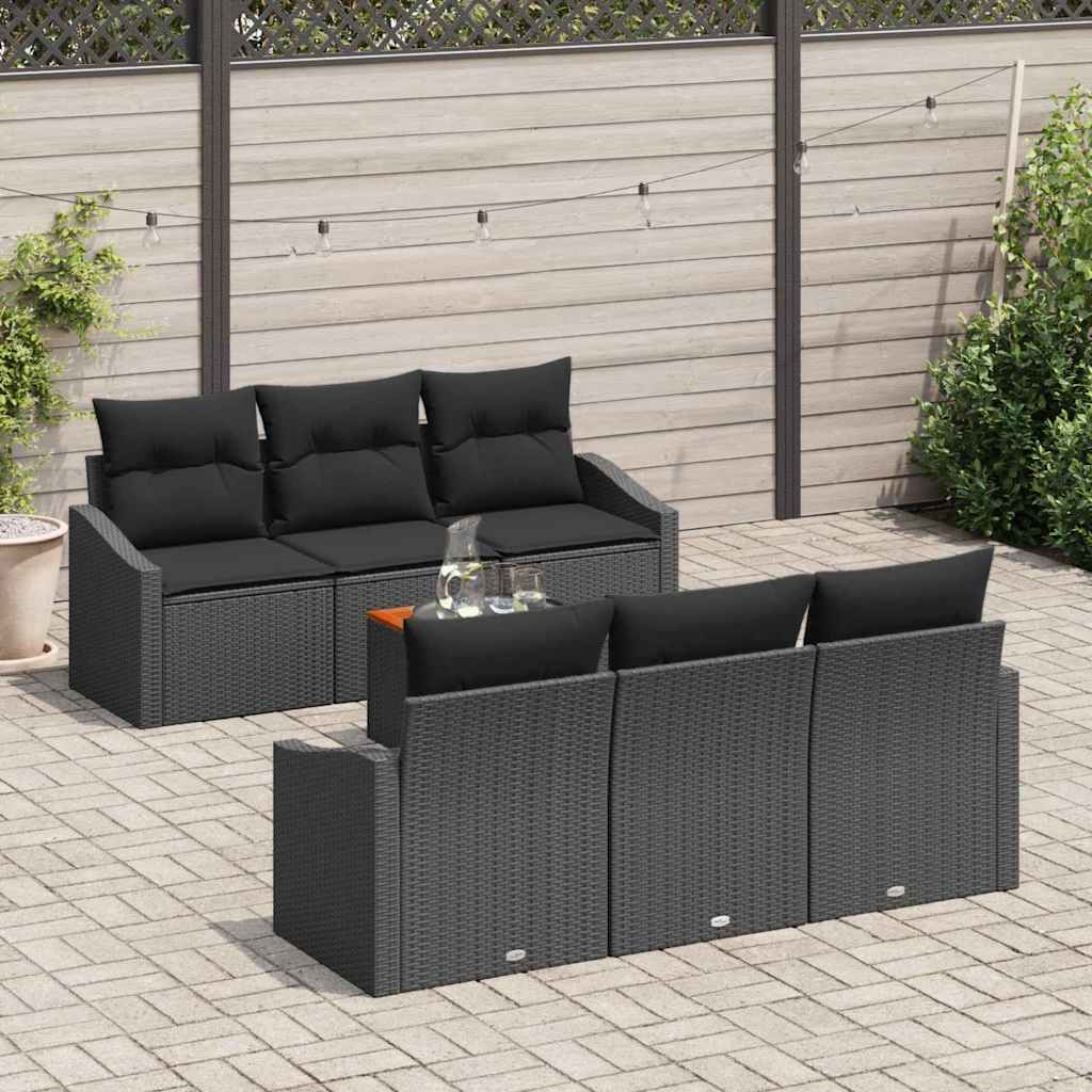 Zestaw Sof na Ogród z poduszką 7 pcs Czarny polirattan vidaXL