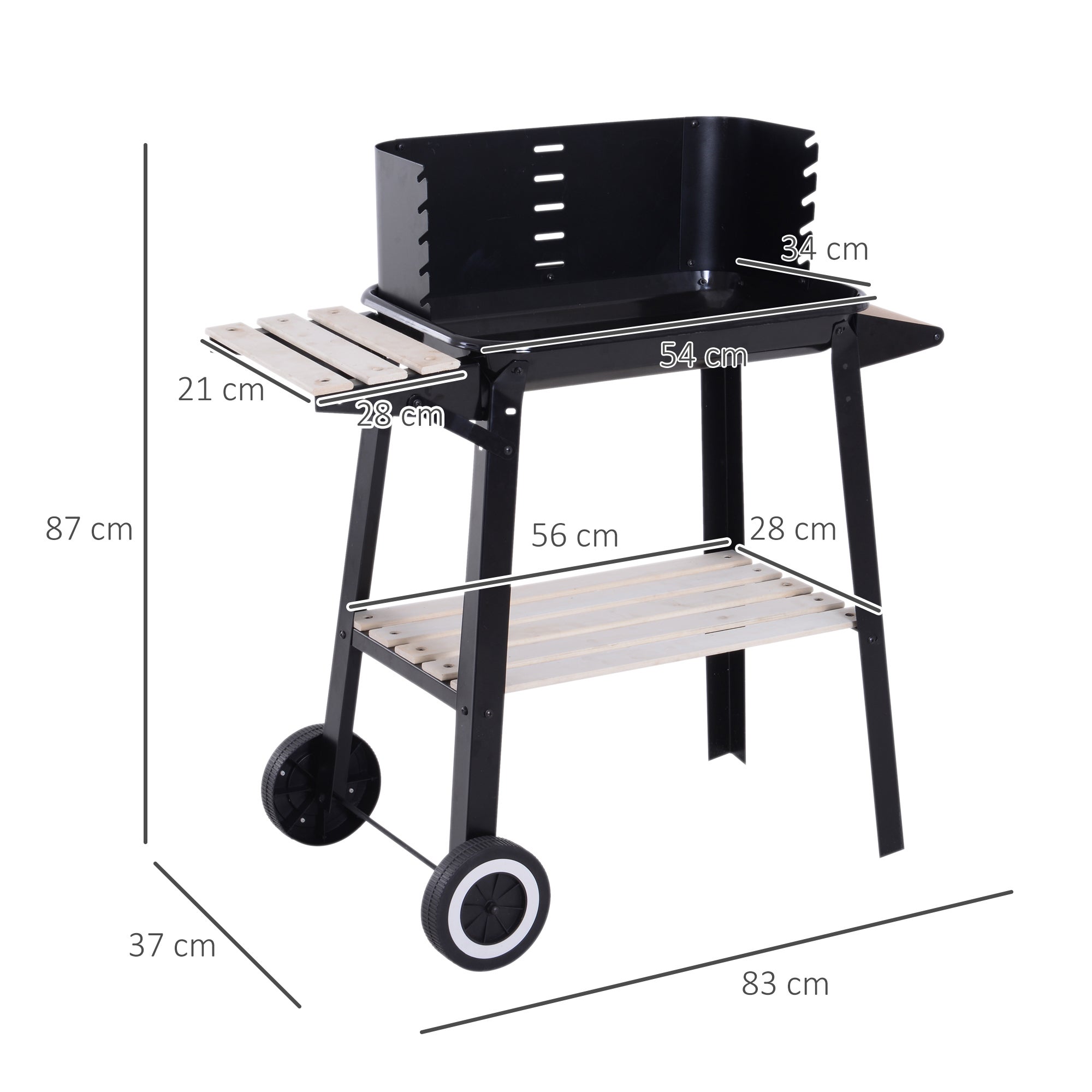 Barbecue a Carvão Outsunny Preto Metal e Porcelana 83x45x87cm - 3