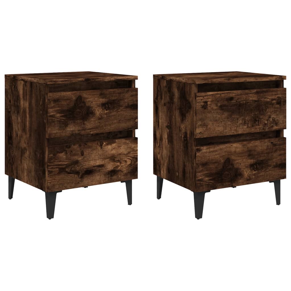 Lot de 2 Tables de chevet，Table d'appoint, Table de nuit pour Salon Chambre pieds en métal Chêne fumé 40x35x50 cm407950 - 2