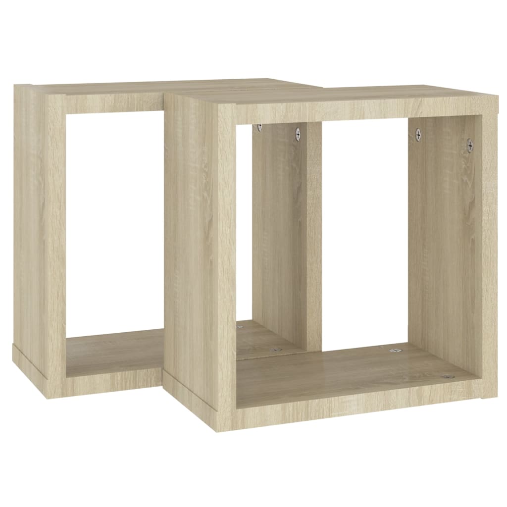 Lot De 2 Étagères Murales - Étagères Flottantes Cube Chêne Sonoma 30x15x30 Cm - 6
