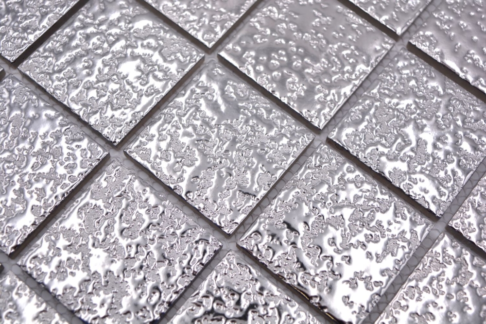 10 Plaques De Mosaïque Céramique Martelé Aspect Argenté – Déco Murale Et Crédence Cuisine/salle De Bain