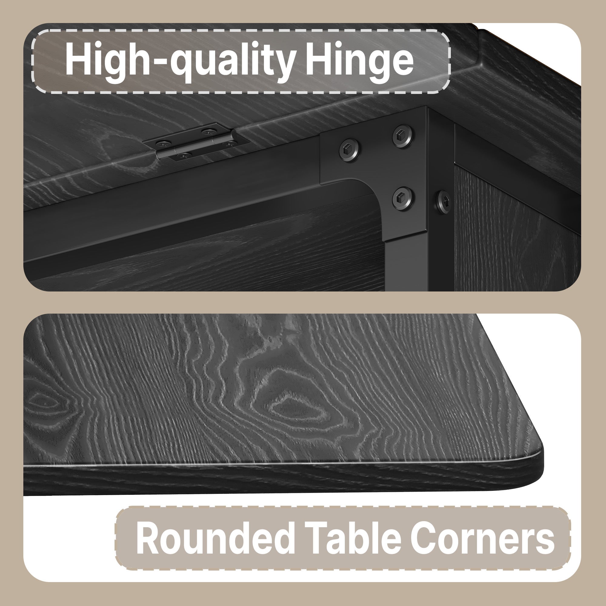 Mesa plegable abatible para 6 personas, estructura de metal negro y tablero de madera negro, 130 x 80 x 74 cm - 7