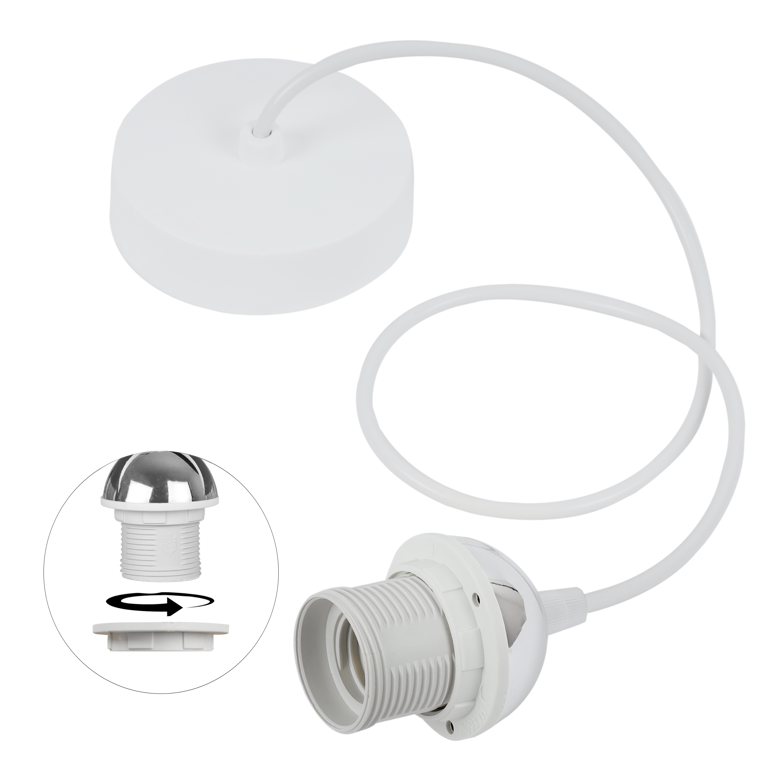 Zawiesie do lampy wiszącej 100cm oprawka stożek E27 biały/chrom