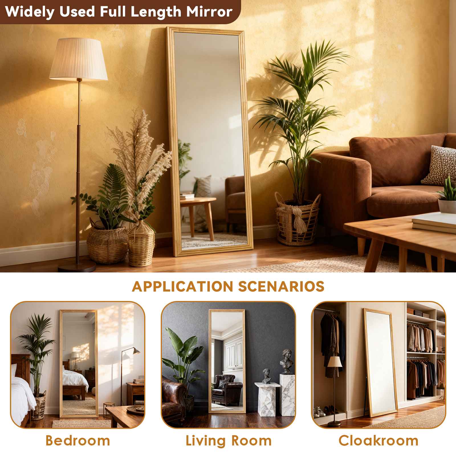 Specchio da terra, specchio quadrato a figura intera in rovere, cornice in legno, specchio da camera da letto 160*50cm con supporto - 4