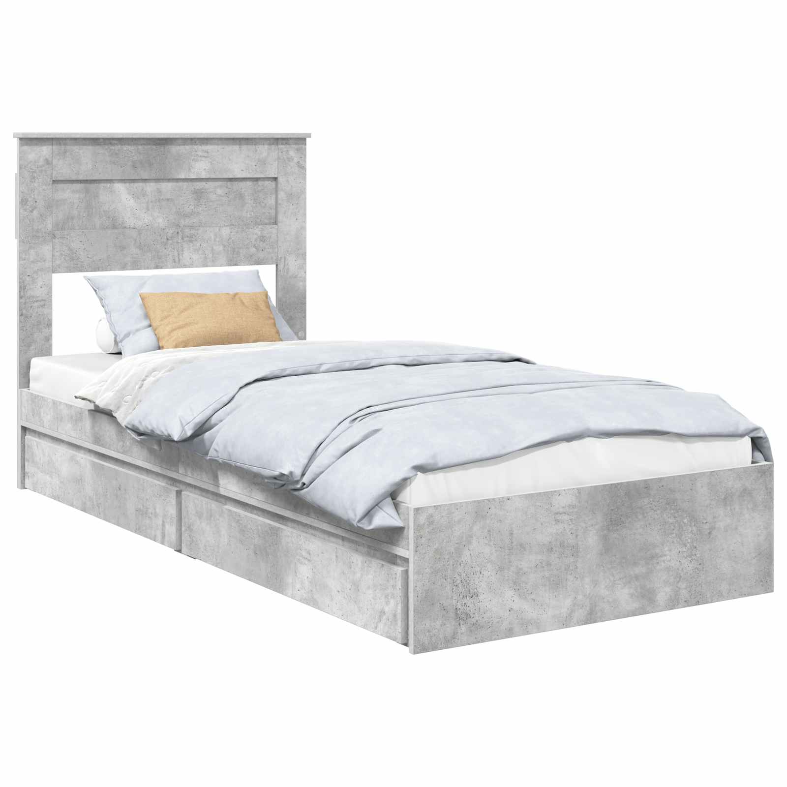Lit avec rangement en panneau de bois gris béton pour la chambre, 90 × 190 cm - 2