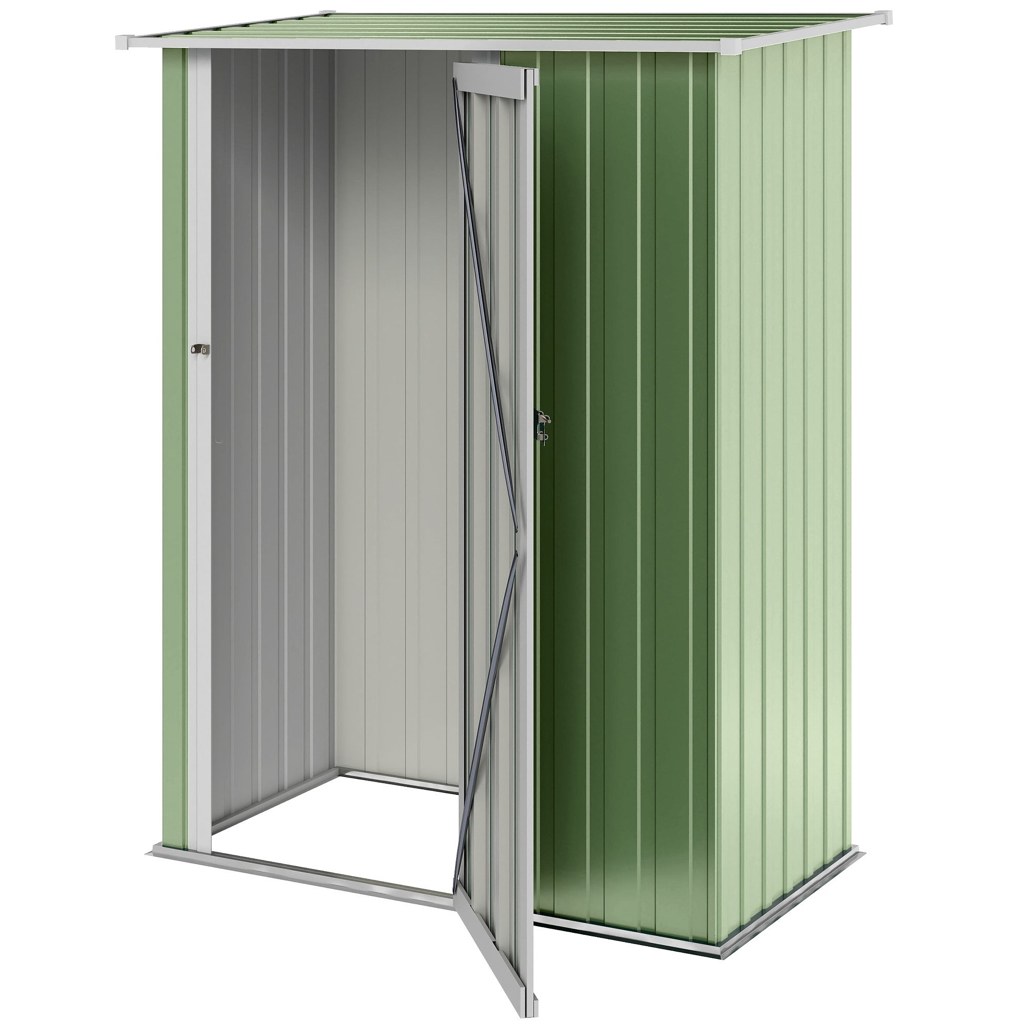 Cet abri de jardin en métal a une superficie de 1,07 mètre carré, un toit en pente, une porte verrouillable et un abri à outils. - 2