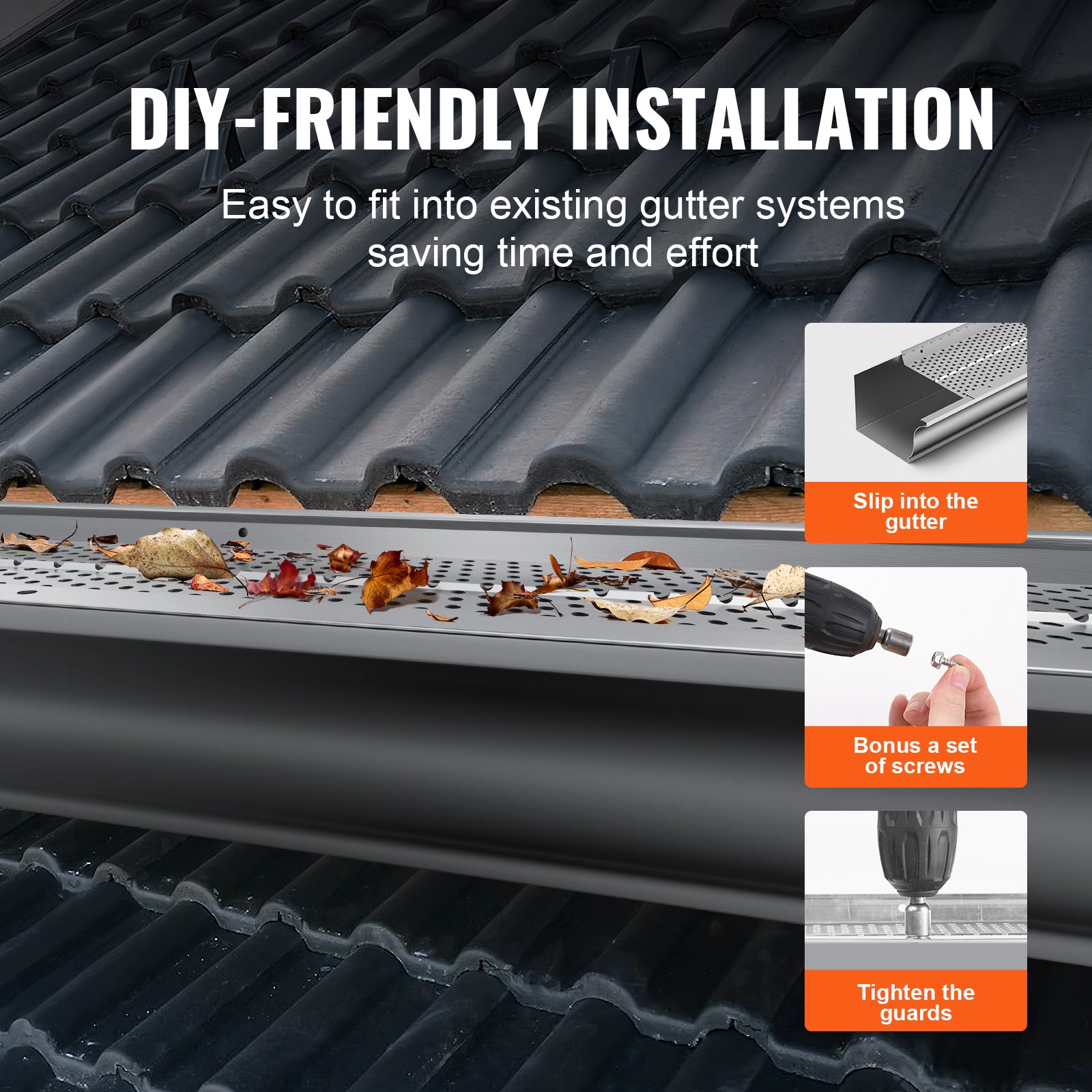 Grille de Protection Gouttière VEVOR 127 mm Pare-feuilles pour Gouttières Aluminium 13PCS Longueur Totale 15,9 m Trou 4mm Épaisseur 0,5mm Anti-feuille - 5