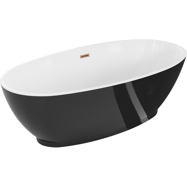 Mexen Bilbao wanna wolnostojąca 180 x 90 cm, biała/czarna, przelew miedź szczotkowana - 51311809075-65
