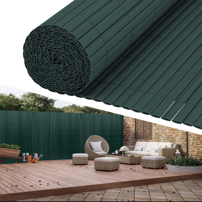 Osłona przeciwwiatrowa z trzciny PCV na balkony i tarasy. Osłona przeciwwiatrowa na balkony, zielona, 100 x 600 cm.