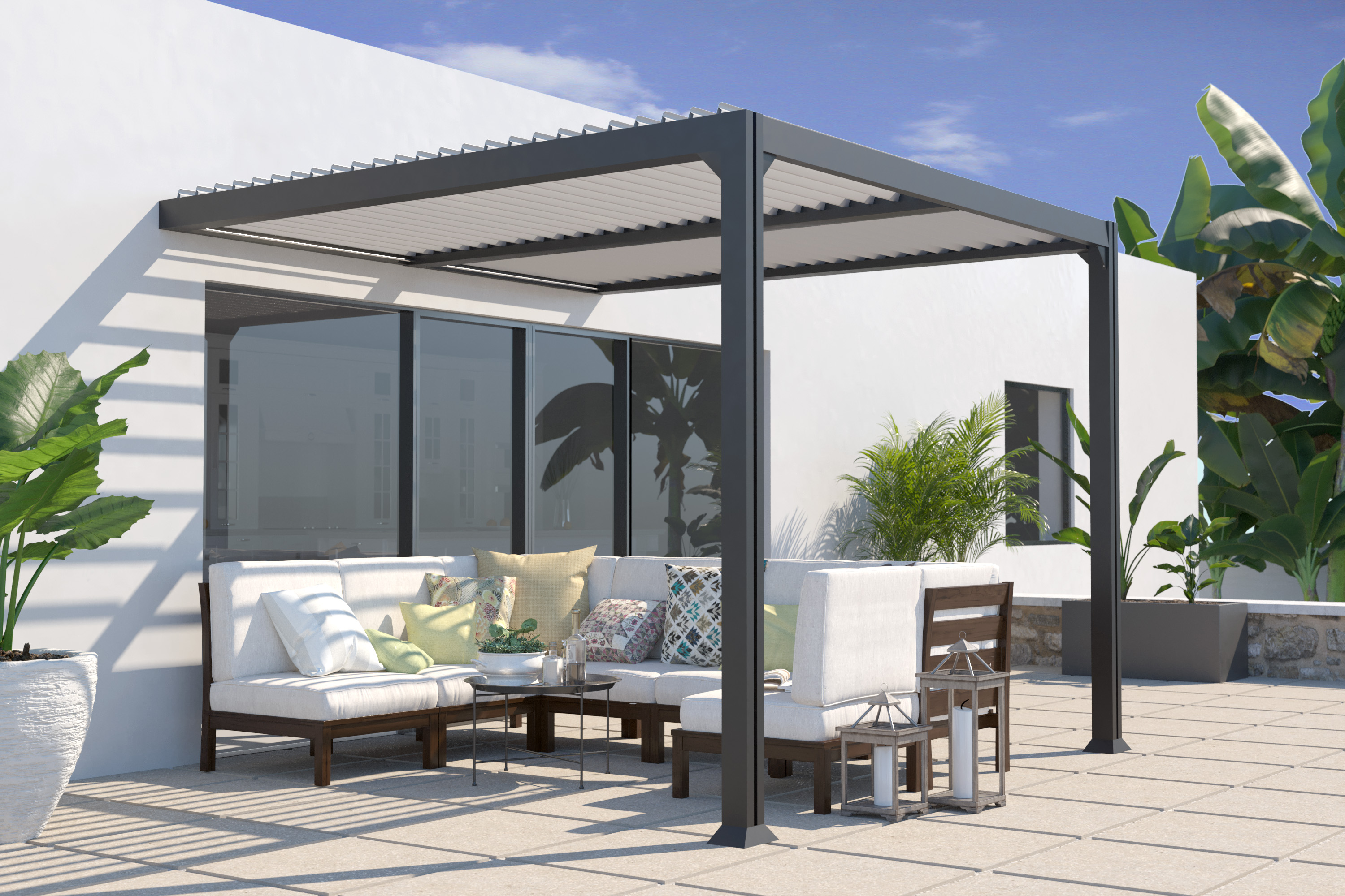 MIAMI - PERGOLA ADOSSEE BIOCLIMATIQUE 3X3M EN ALUMINIUM | Leroy Merlin