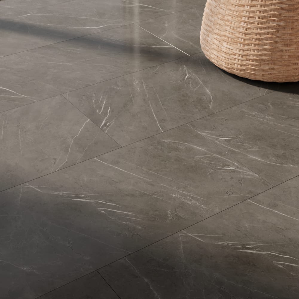 ARTENS - Pavimenti in PVC - Piastrelle in PVC ad incastro ALBURY - INTENSO - Effetto marmo - Grigio - Dimensioni L.91,4 cm x P.45,7 cm - Spessore 4,5 - 6