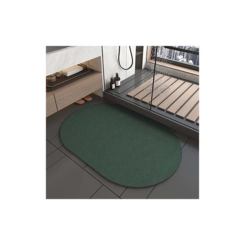 Mata łazienkowa z ziemią okrzemkową szybkoschnąca, owalna, do łazienki i kuchni (50*80 cm), ciemnozielona