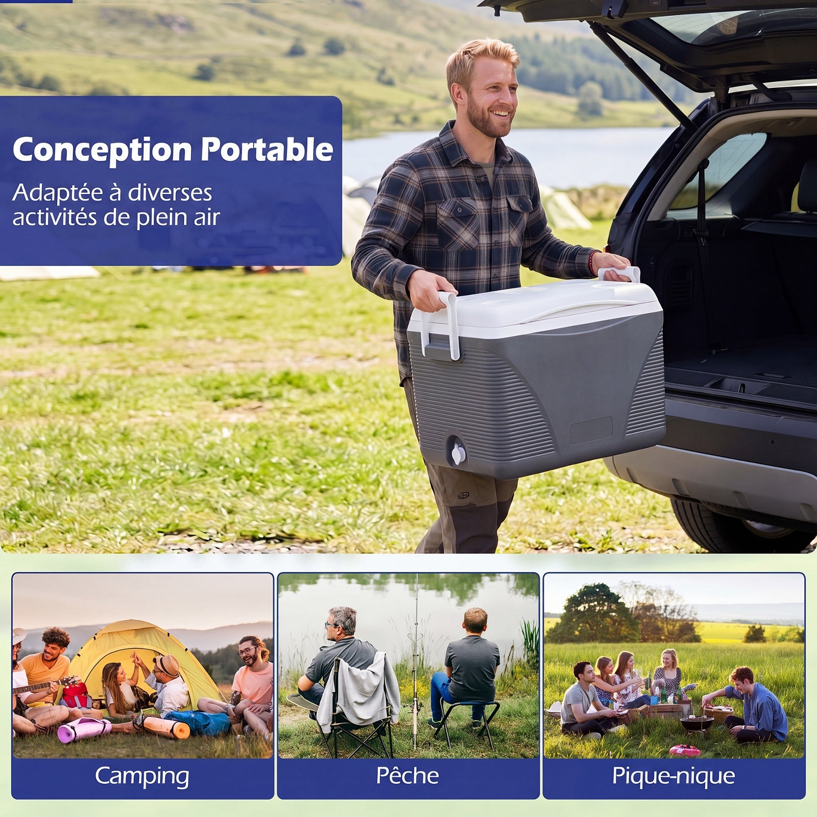 Glacière Rigide 41L Isotherme, Boîte Réfrigérante Grande Capacité, Maintien au Froid 5 à 7 Jours, Glacière de Camping Portable avec Porte-Gobelets - 7