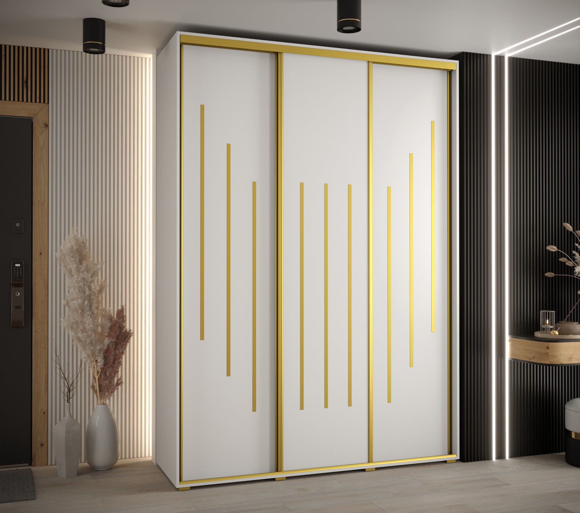 Szafa przesuwna wysoka Davos 12 180 x 45 x 235,2 cm biały + biały + u. złoty - Abiks Meble - 2