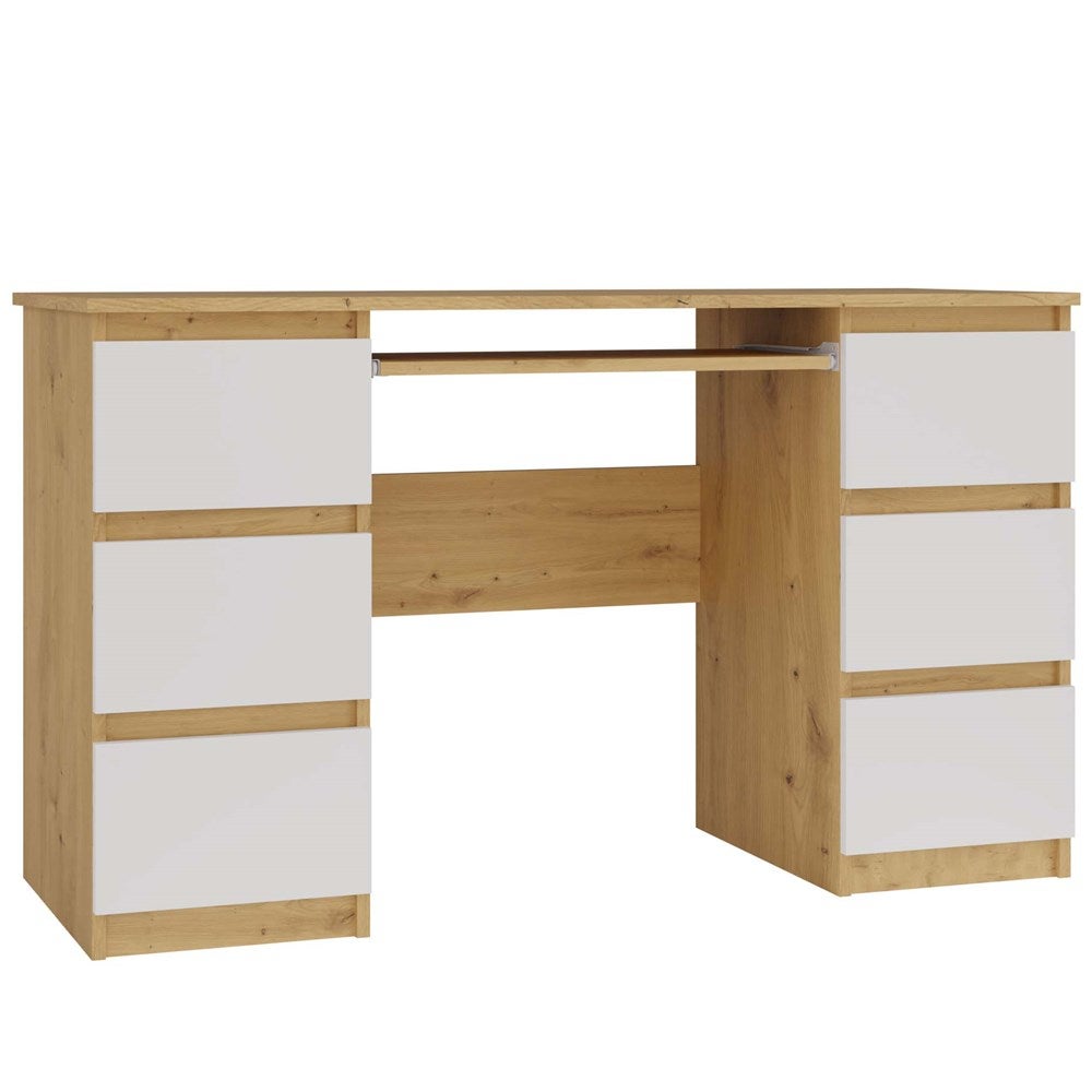 Biurko Topeshop Kuba Dąb Artisan Biel 130x76x59 cm