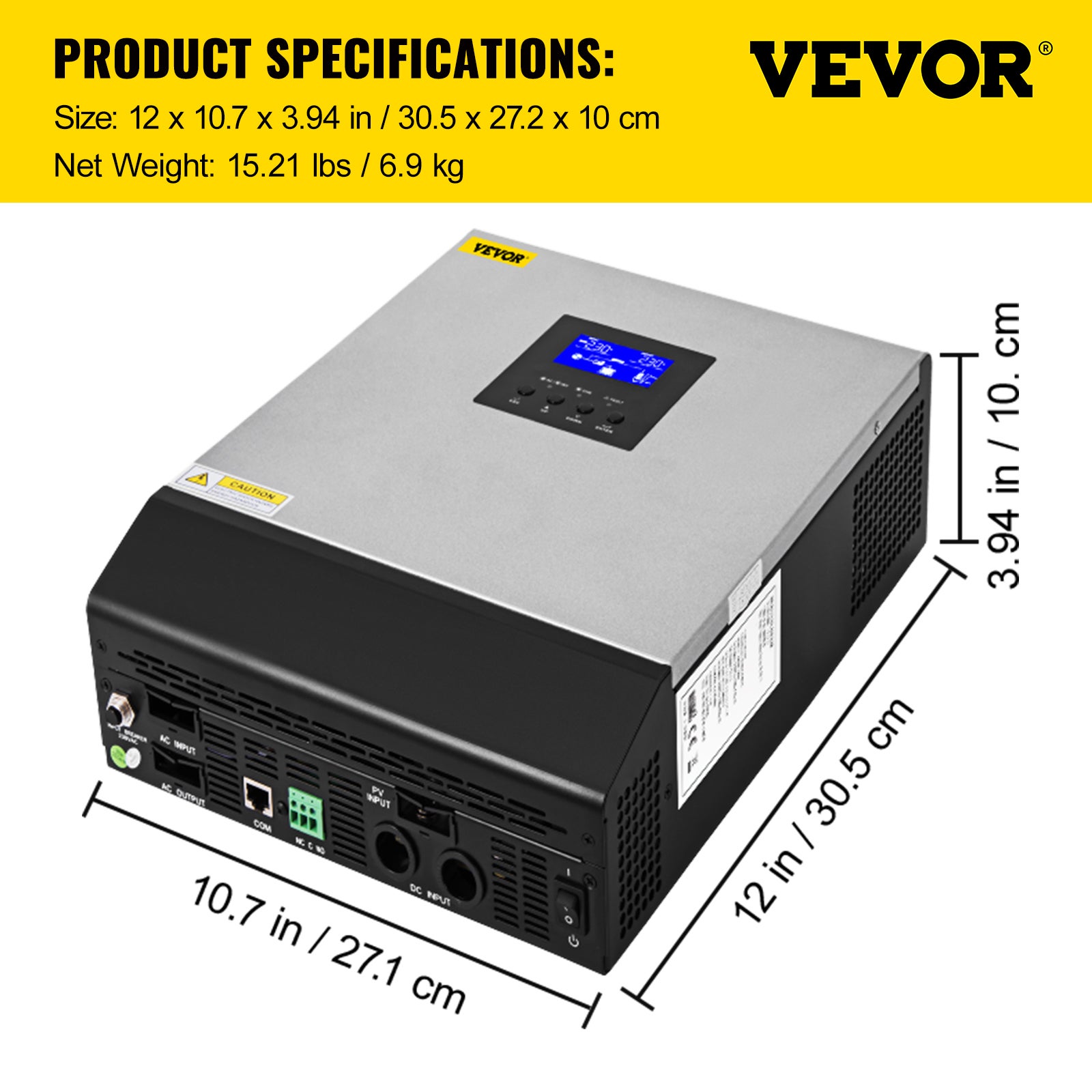 Onduleur Solaire Hybride VEVOR 3000VA 2400W avec Affichage LCD Convertisseur Pur Sinus PWM DC 24V à AC 230V pour Tubes Ventilateurs Réfrigérateurs - 7