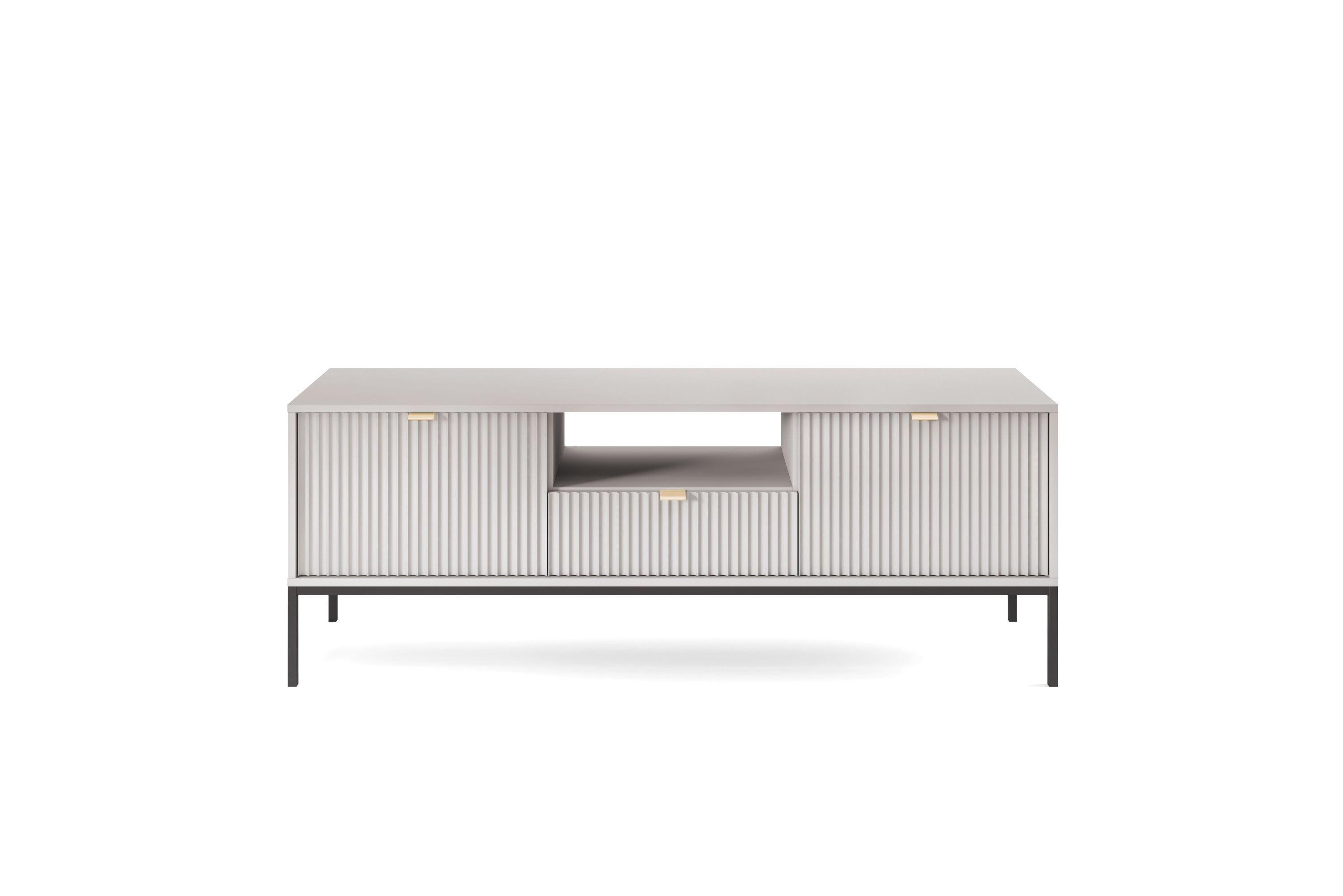 Szafka TV: 1 szuflada, szara, stelaż czarny, 154 x 56 x 39 cm, złote uchwyty - 2
