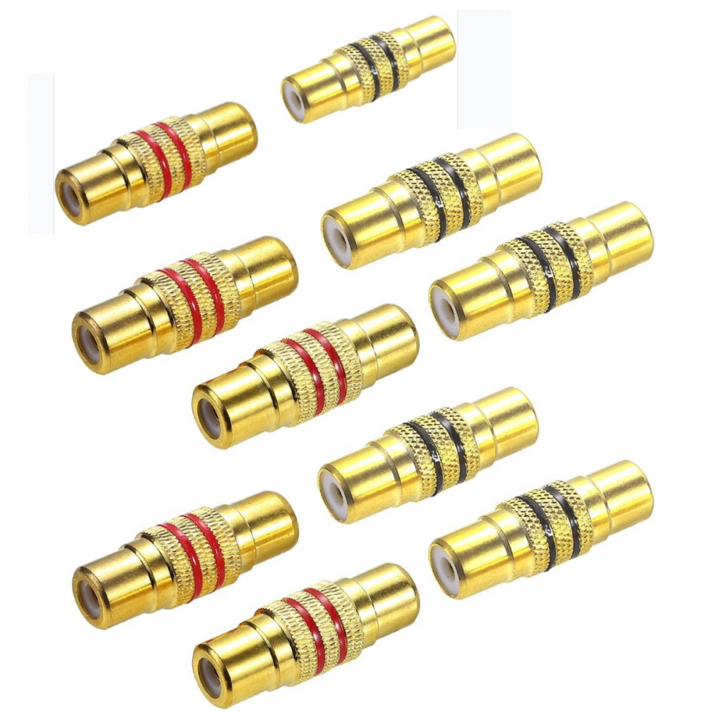 Adattatore accoppiatore audio/video RCA femmina a RCA femmina, 2 pezzi, in metallo placcato oro (cerchio rosso 1 RCA oro) | Leroy Merlin