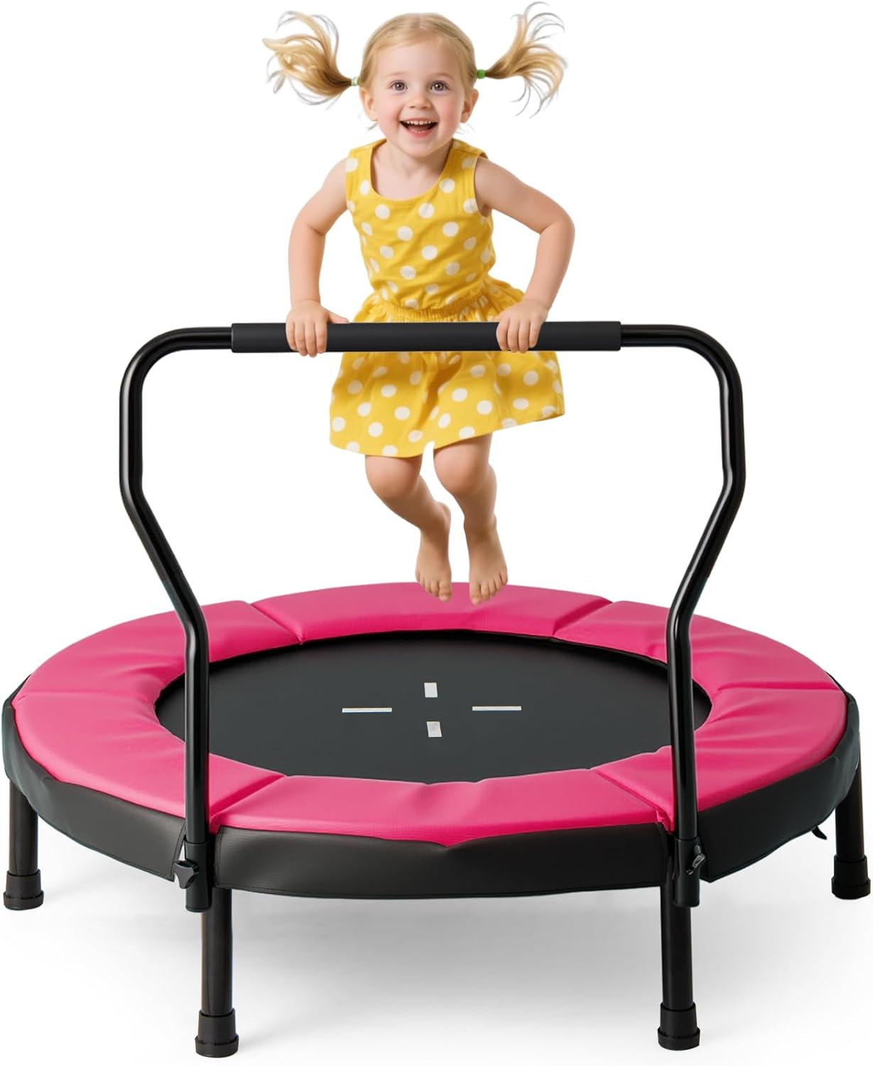Trampolino Per Bambini Ø92 Cm - Con Corrimano Regolabile, Copertura Imbottita, Per Interno/Esterno - Foto 5