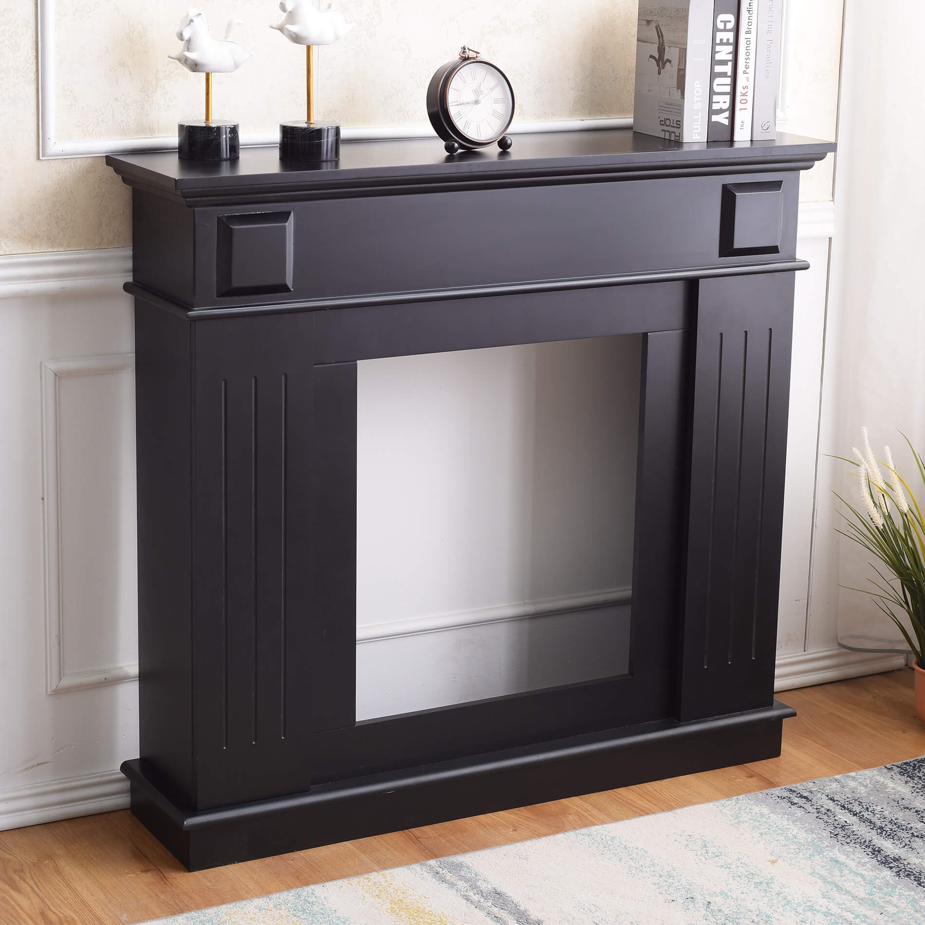 Cadre Decoratif Cheminée Rebecca Mobili Bois Noir 100x109x26 - 2