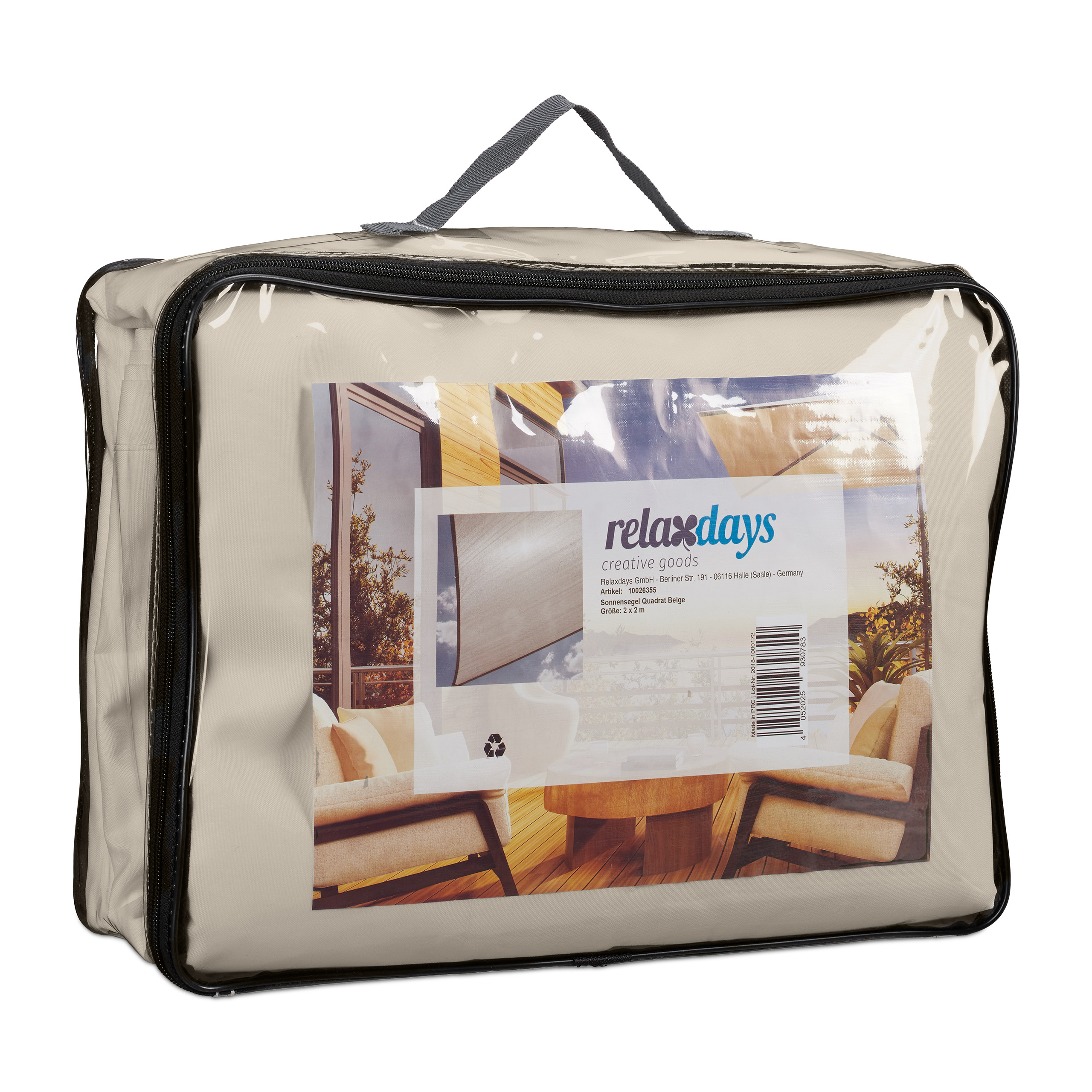 Voile d’ombrage carré diffuseur d’ombre protection soleil UV terrasse toile résistante à l'eau, 2x2 m, beige, Relaxdays - 9