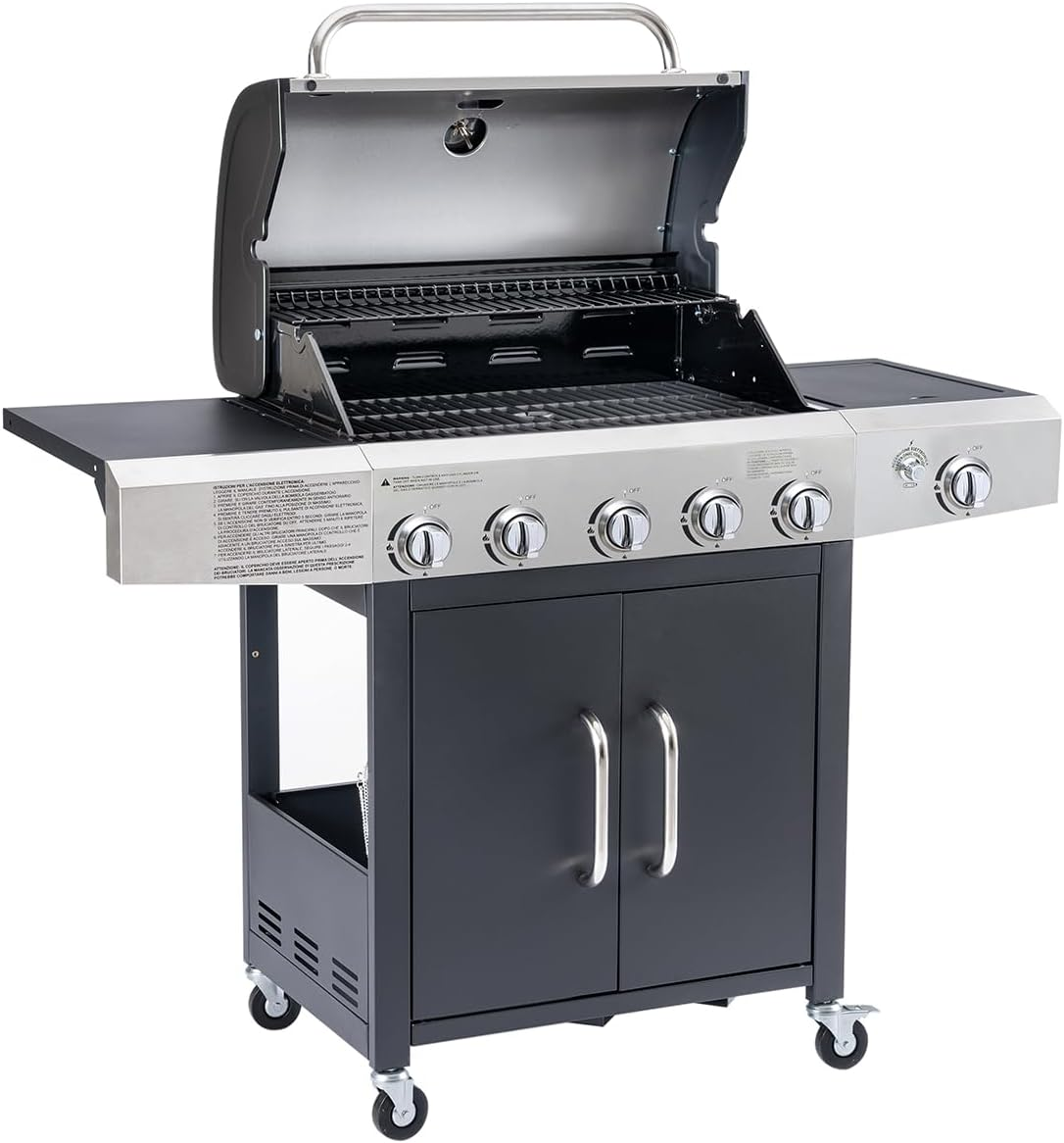 Barbecue A Gas Professionale XXL Con 6 Fuochi - 19 KW, Griglia Ghisa, Acciaio Inox, Ruote - Foto 8